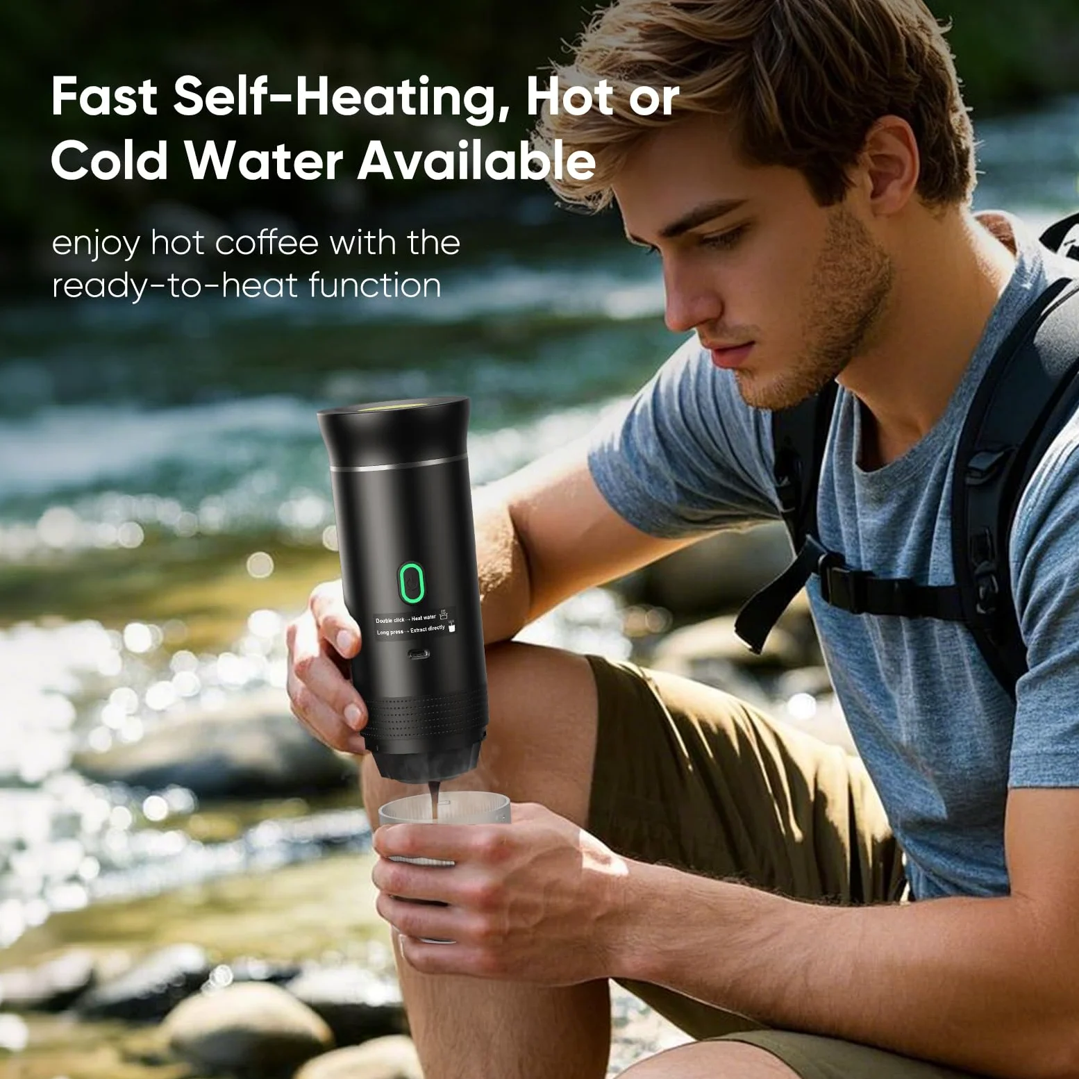 Máquina de café expreso portátil, cafetera de viaje para camping, cafetera autocalentable con USB-C, compatible con café molido y cápsulas NS, cafetera espresso portátil para RV, hogar, senderismo