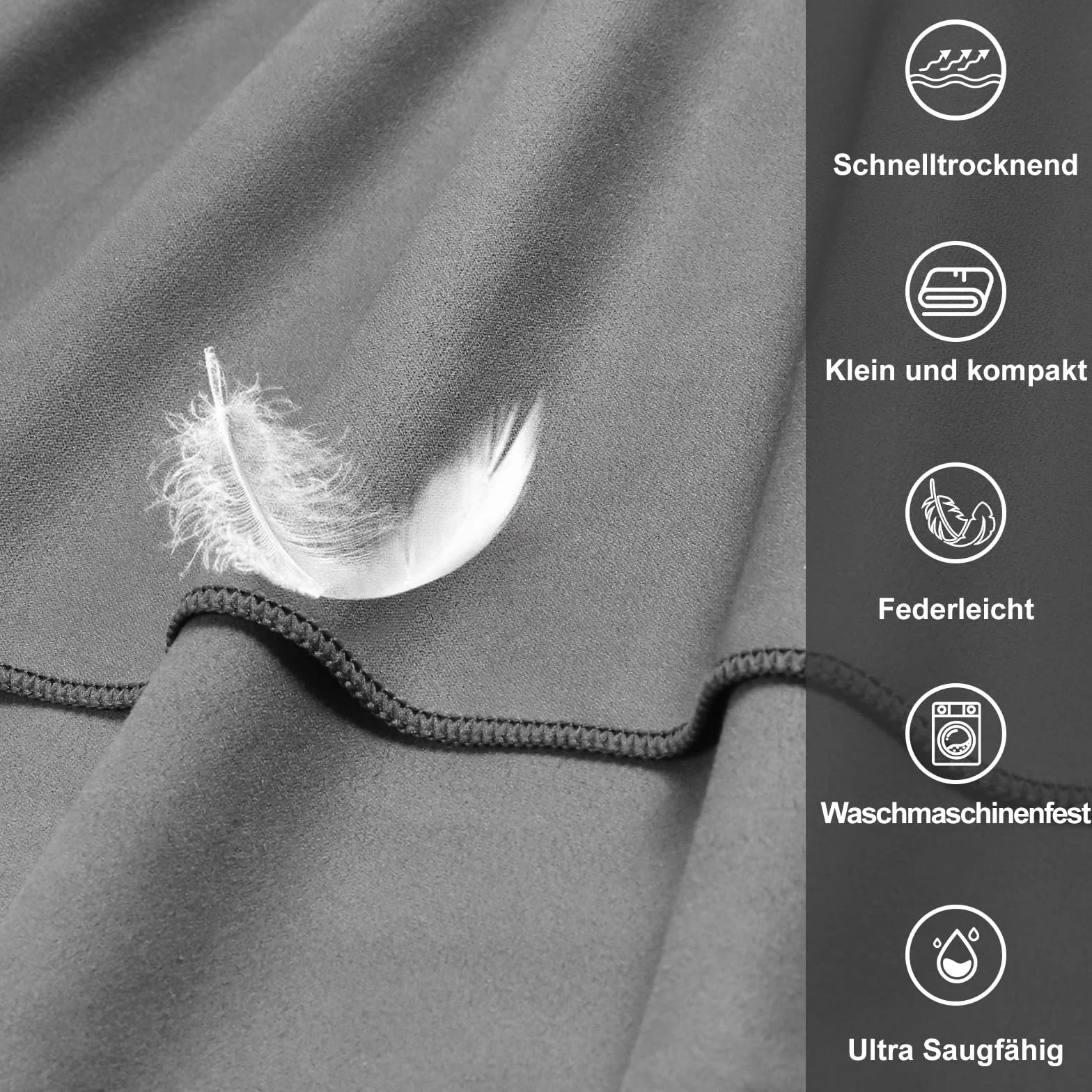 Pameil Toalla de Microfibra 120x50cm Deporte Ligera Absorbente Secado Rápido con Bolsillo Cremallera