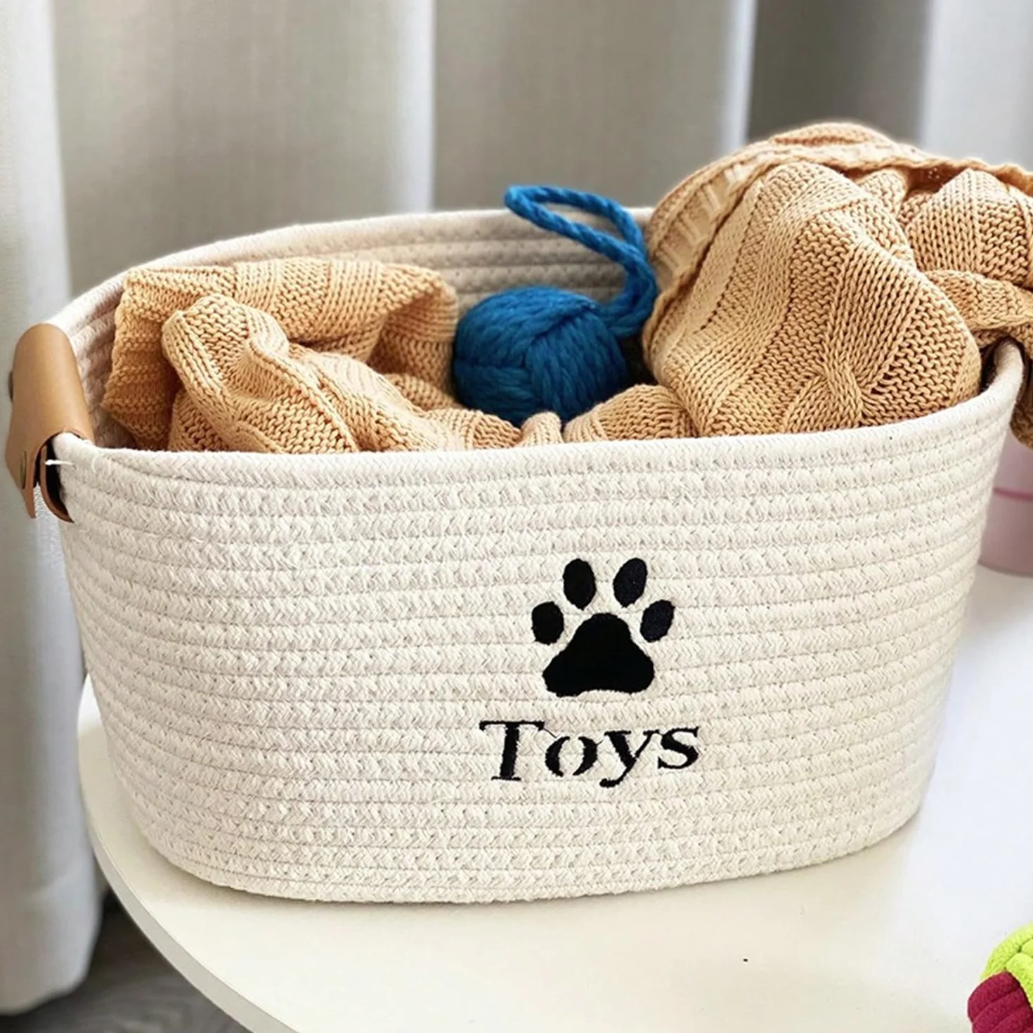 Cesta Plegable para Perro Gato Almacenamiento de Juguetes Organizador Cuerda de Algodón