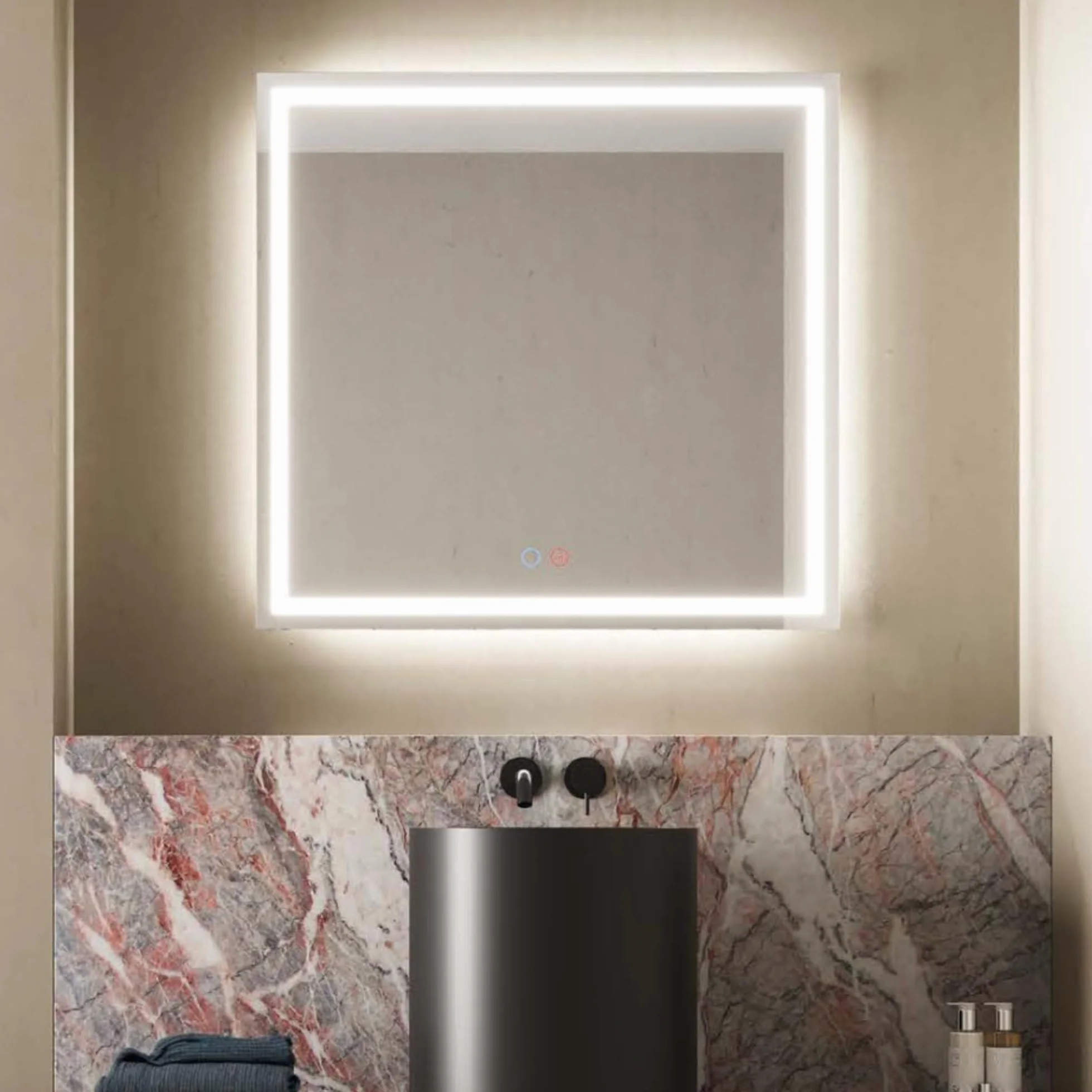NOLUXA LEDIMEX - Espejo Retroiluminado 90x80cm con Luz LED y Antivaho para Baño | Espejo Inteligente Rectangular con Luz Frontal Fría 6500k y Sensor ON/Off | Serie Holanda