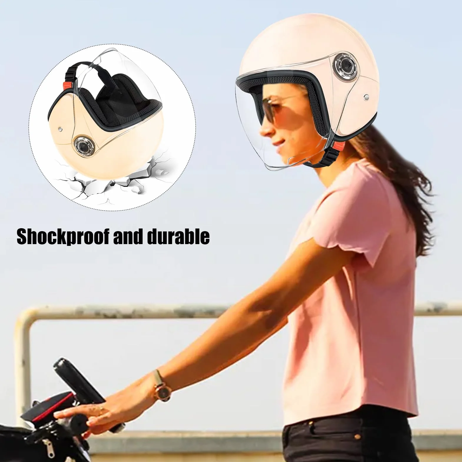 Casco de moto grande abierto para adultos con visera protección