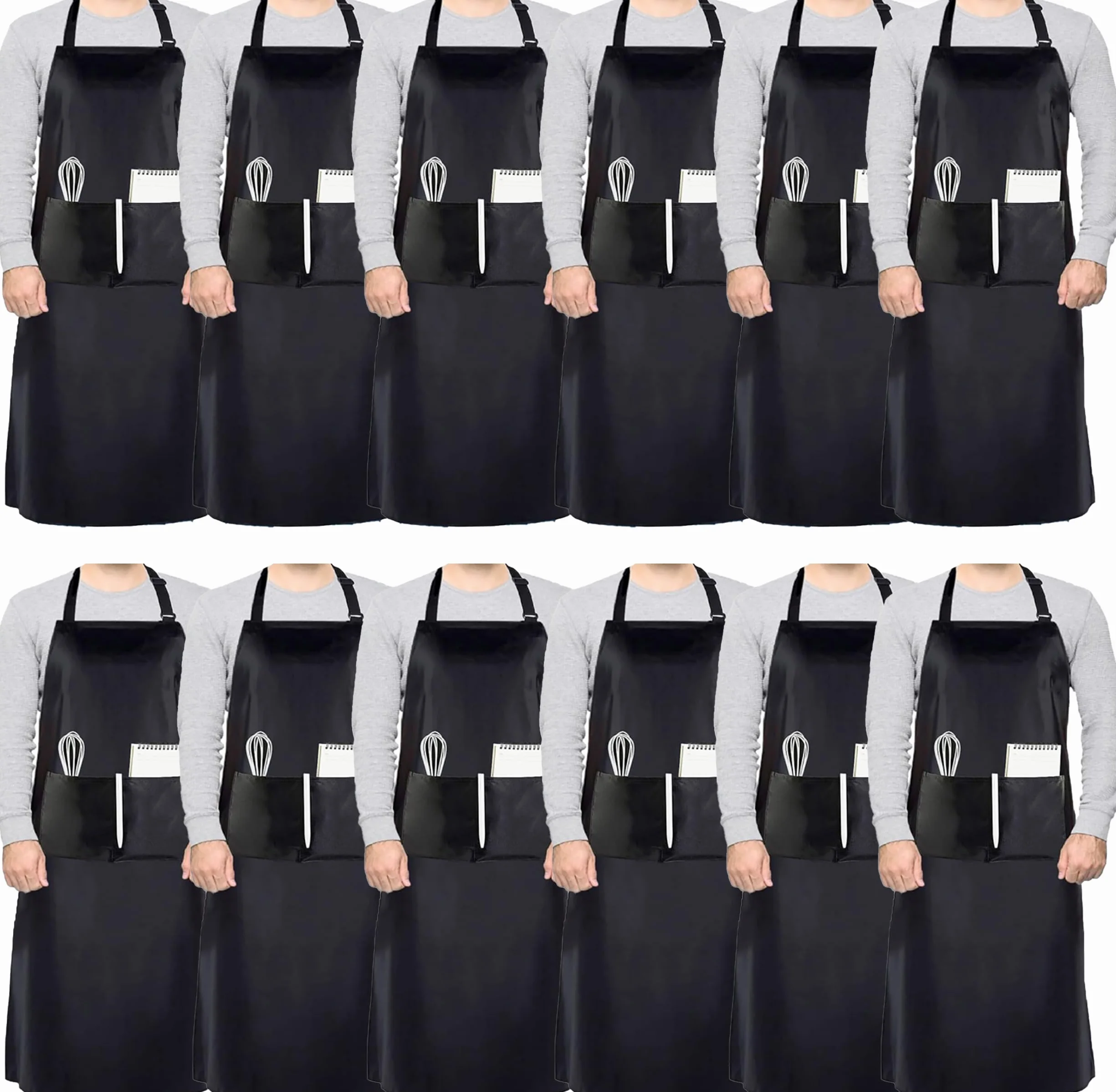 4sold Delantales unisex ajustables para hombre y mujer, delantales para cocina, restaurante, cafetería y más, 12 unidades