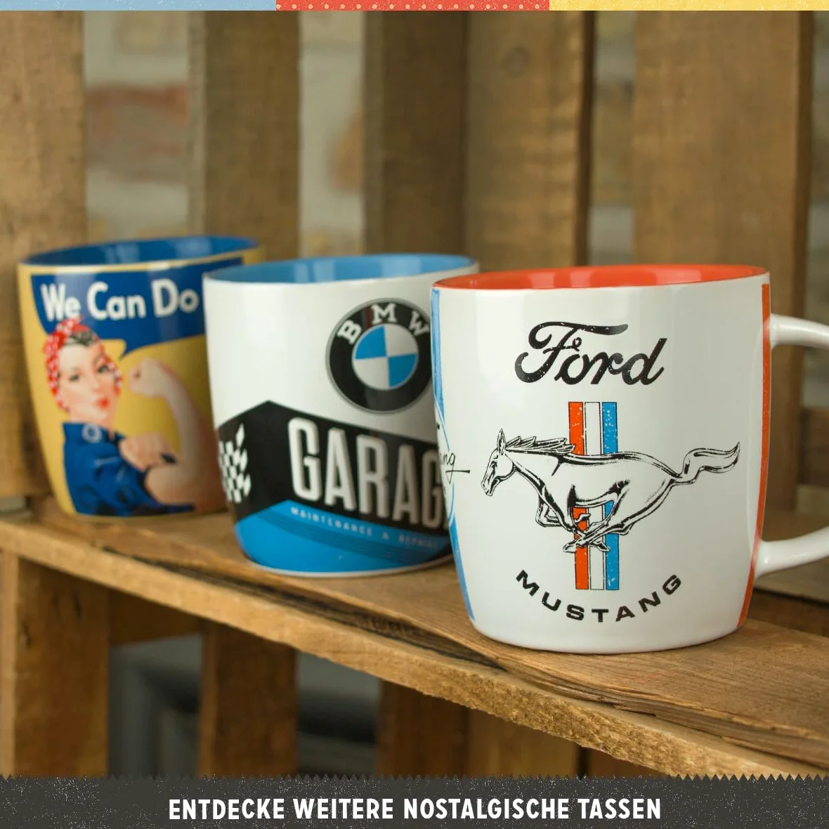 Nostalgic-Art Juego de 3 tazas de café retro de Vespa de 330 ml, idea de regalo para los amantes de los scooters, taza de cerámica, diseño vintage