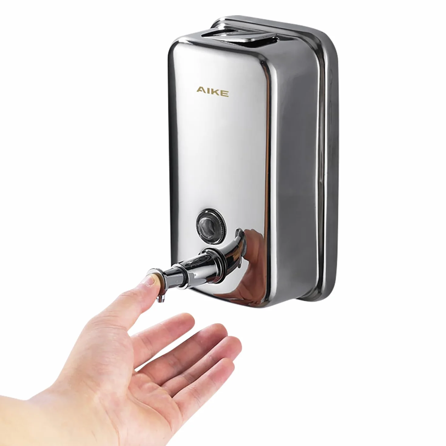 AIKE AK1001 Dispensador de Jabon de Manos, Comercial Dispensador de Jabón Pared de Acero Inoxidable Recargable (Pulido 500ML)