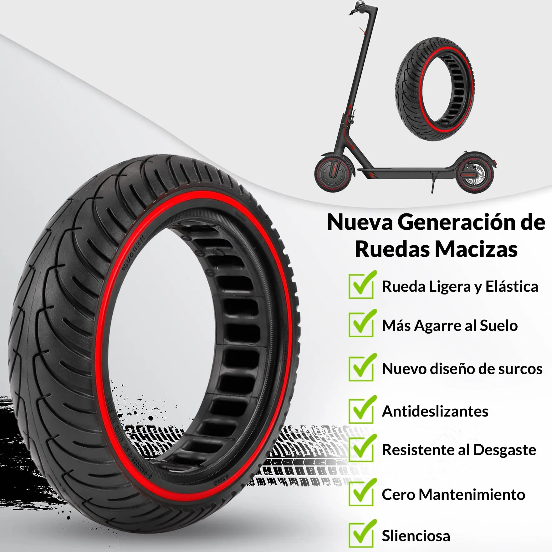 Ruedas Macizas para Patinete Eléctrico 8.5 Pulgadas Compatible con Xiaomi M365 1S Pro 2 Cecotec Serie A Antipinchazos