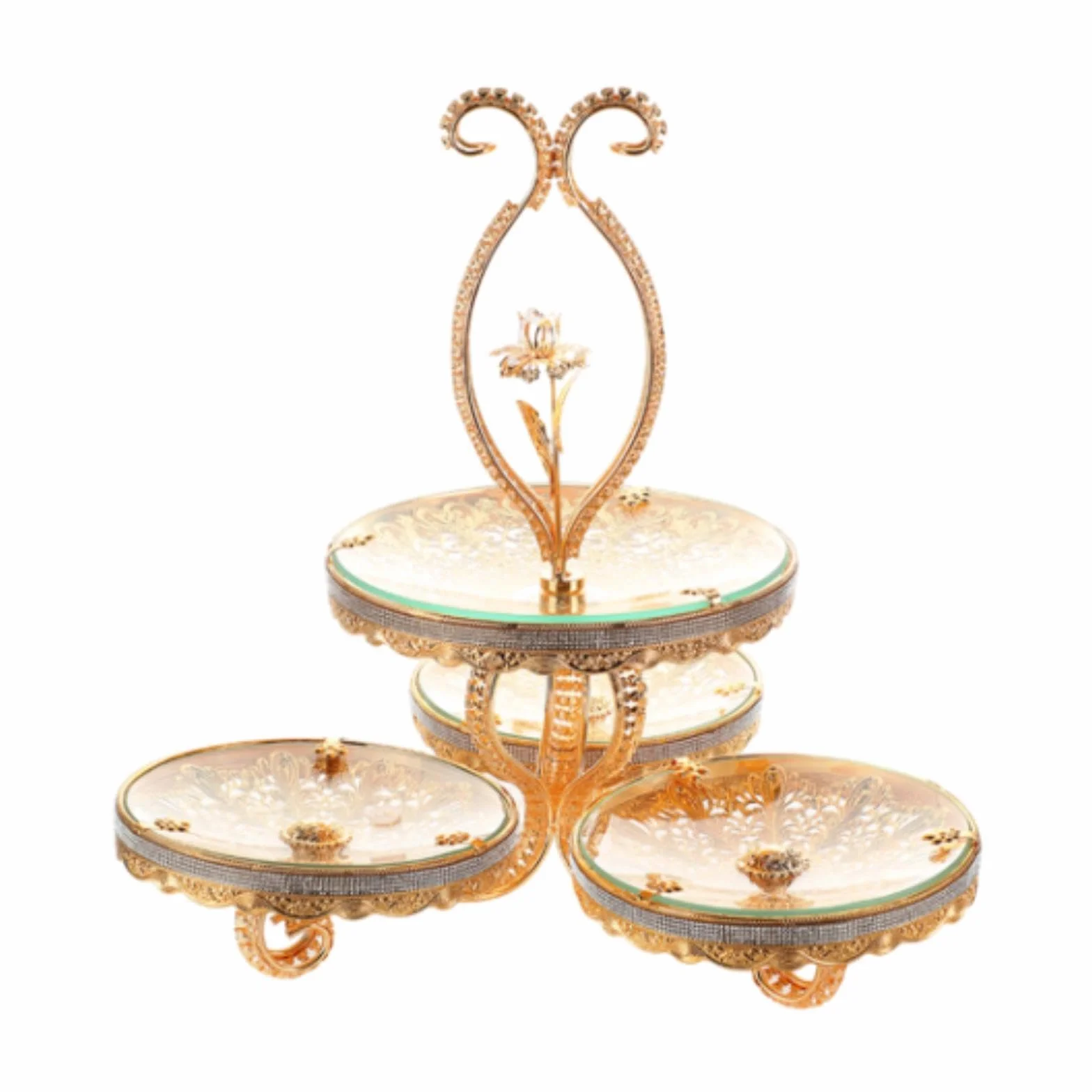 QOKLIYUI Exquisita Bandeja de Vidrio de Doble Capa para Servir Frutas. Elegante Expositor de Cupcakes para Fiestas. Diseñado para ser Resistente y práctico.