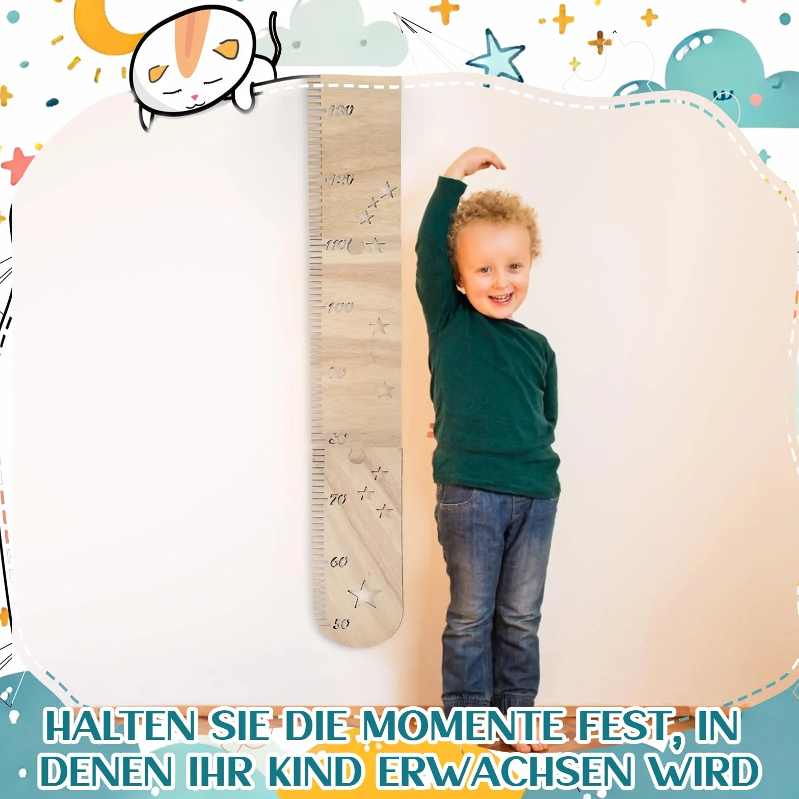 Tabla de Altura Madera para Niños Plegables - Gráfico de Crecimiento Infantil Decoración Pared