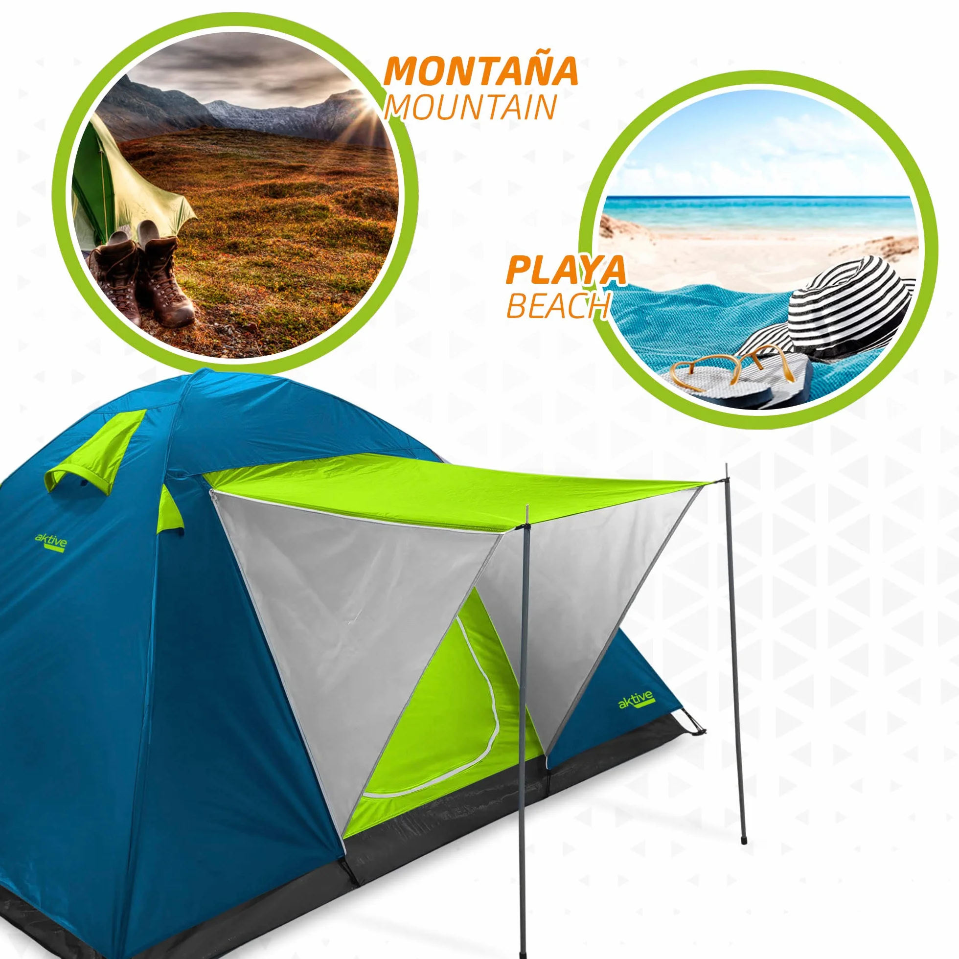 Aktive Tienda de campaña 4 personas doble techo toldo 240x210x130cm antilluvia Carpa camping