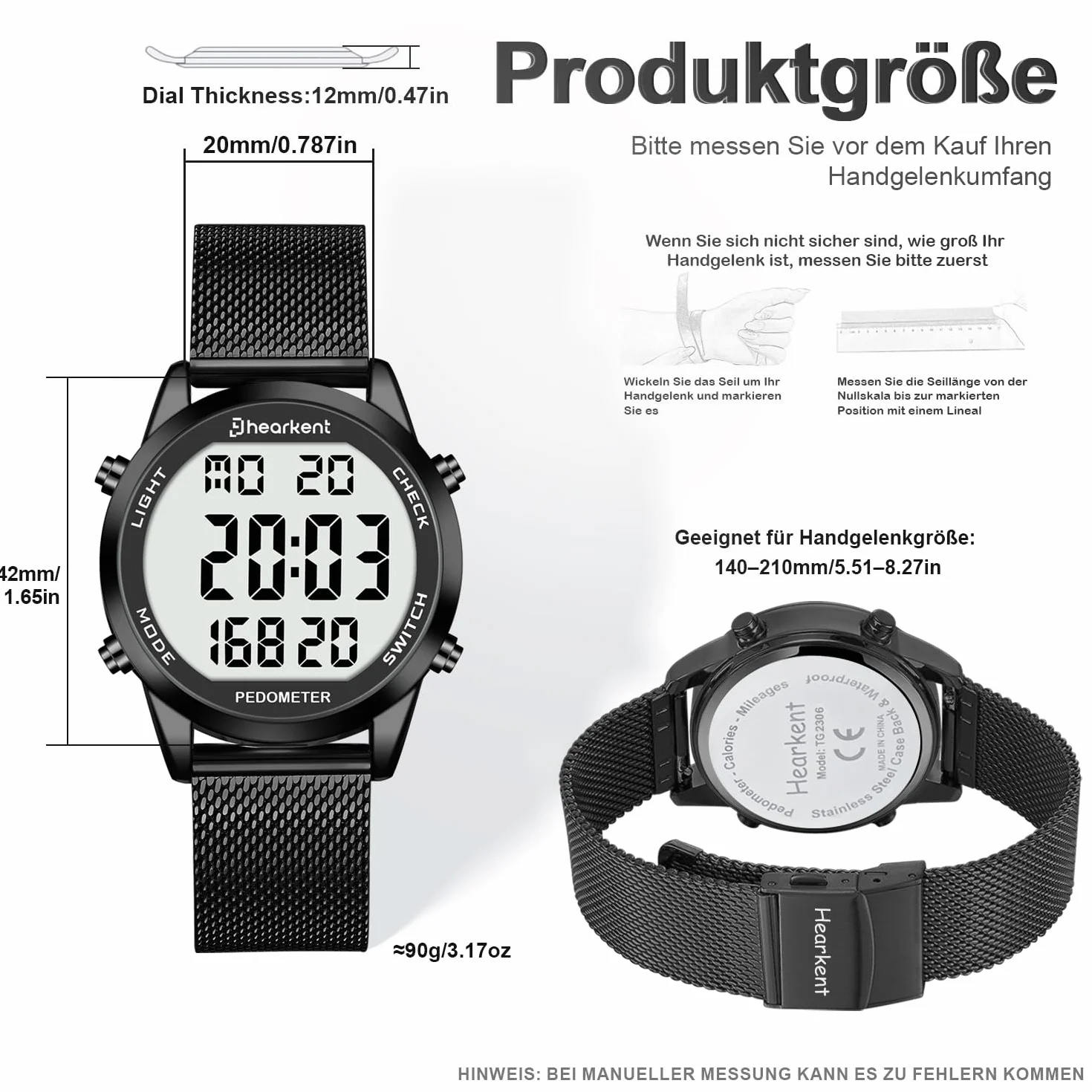 Reloj podómetro, resistente al agua, reloj digital, sin Bluetooth y aplicación, reloj para personas mayores con podómetro, contador de calorías, reloj deportivo para caminar/correr