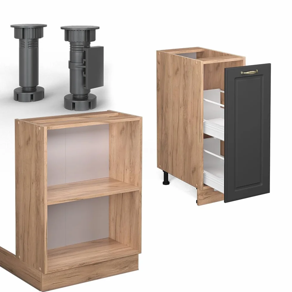 Vicco Isla de Cocina Fame-Line, Antracita Casa de Campo/Roble Kraft Dorado, 90 cm con cajón, sin encimera, Compatible con Otros módulos de la Serie Fame-Line