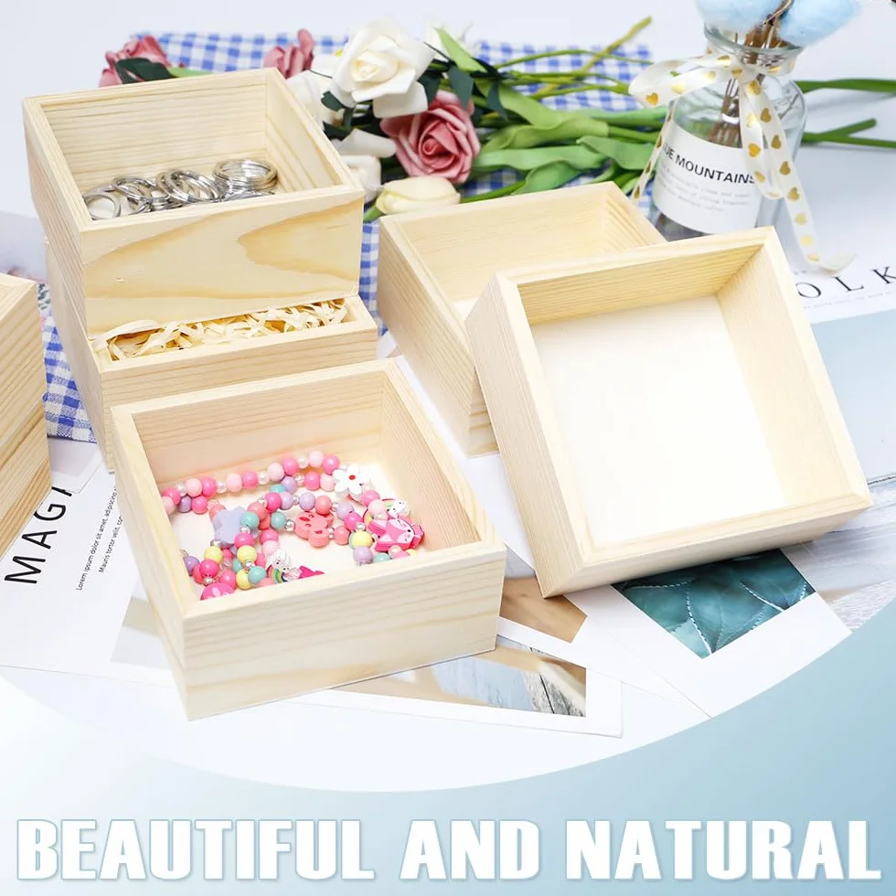 8 Piezas Cajas de Madera Pequeñas Sin Tapa 12x12x5 cm Caja de Madera Cuadrada Caja de madera Natural para Decoración del Hogar, Plantas, Artesanía