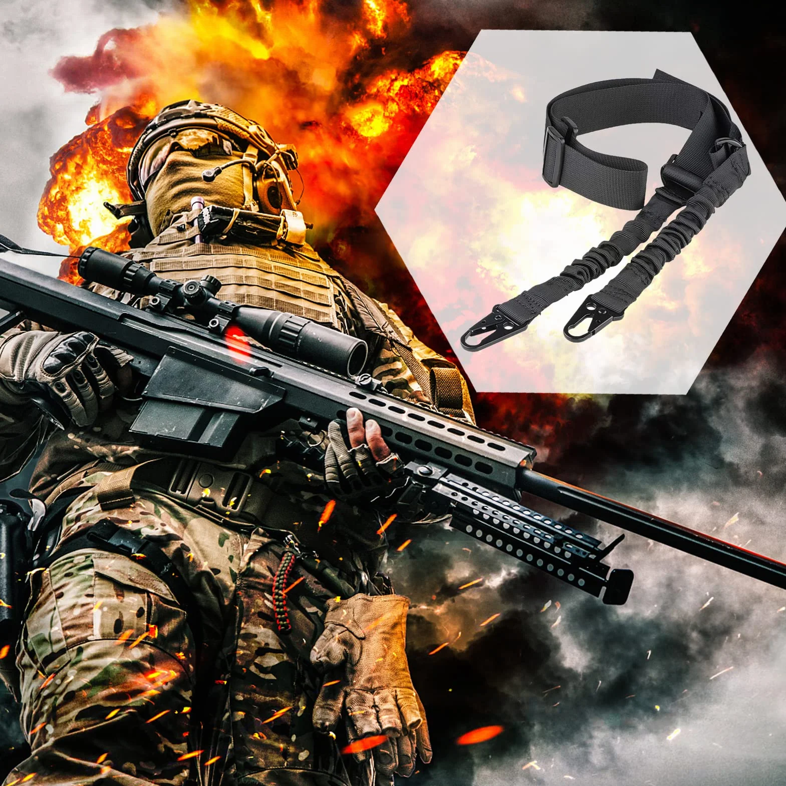 ZONSUSE Táctica Cabestrillo Eslinga de Arma Rifle Sling 2 Punto