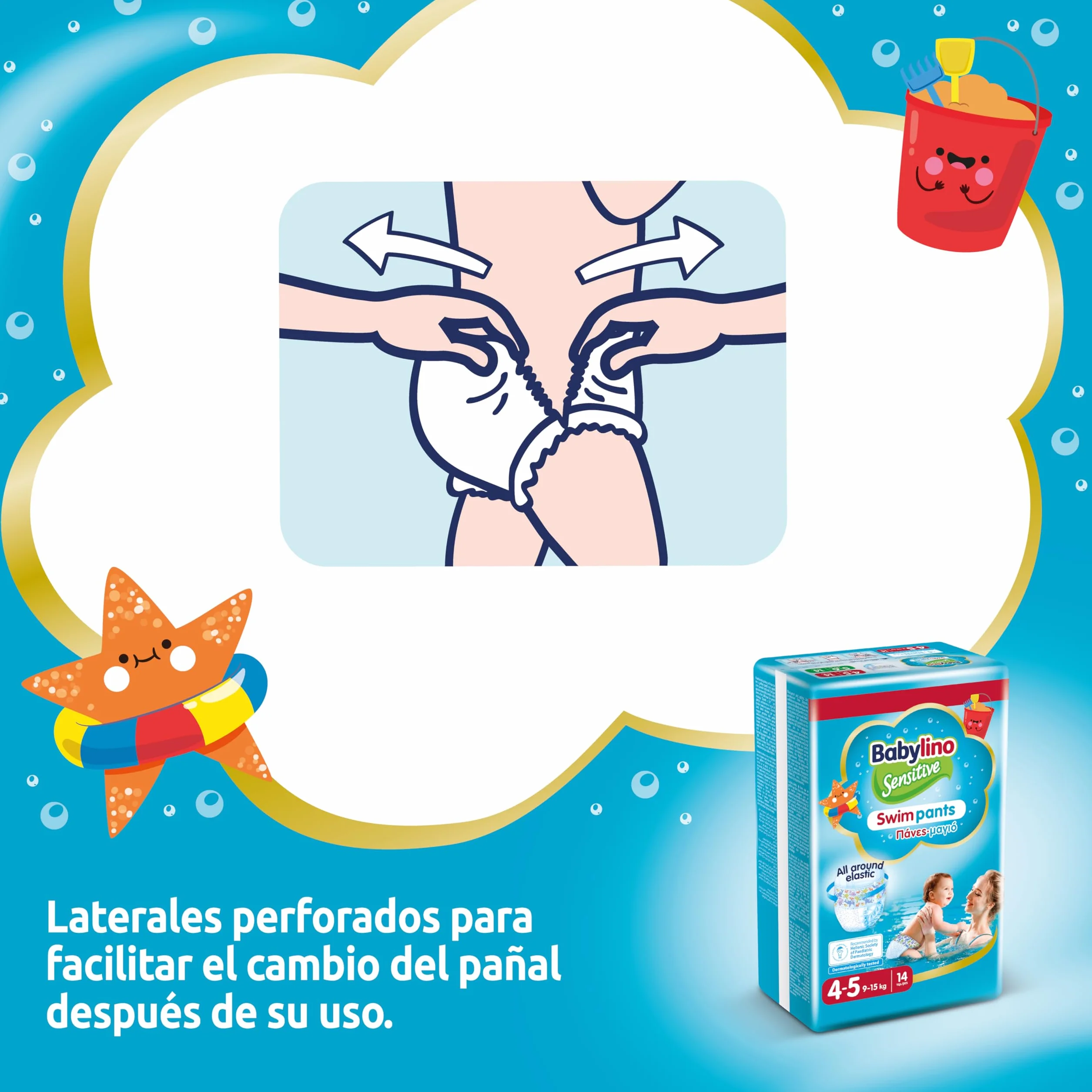 Babylino Sensitive SwimPants Pañales de playa y piscina talla 4-5 (9-15 kg) 14 unidades