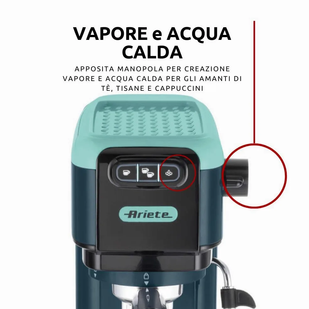 Ariete 1399 Máquina de café espresso, para polvo y almohadillas ESE, 1300 W, capacidad de 1,1 l, presión de 15 bar, filtro 1, 2 tazas y almohadillas ESE, capuchino