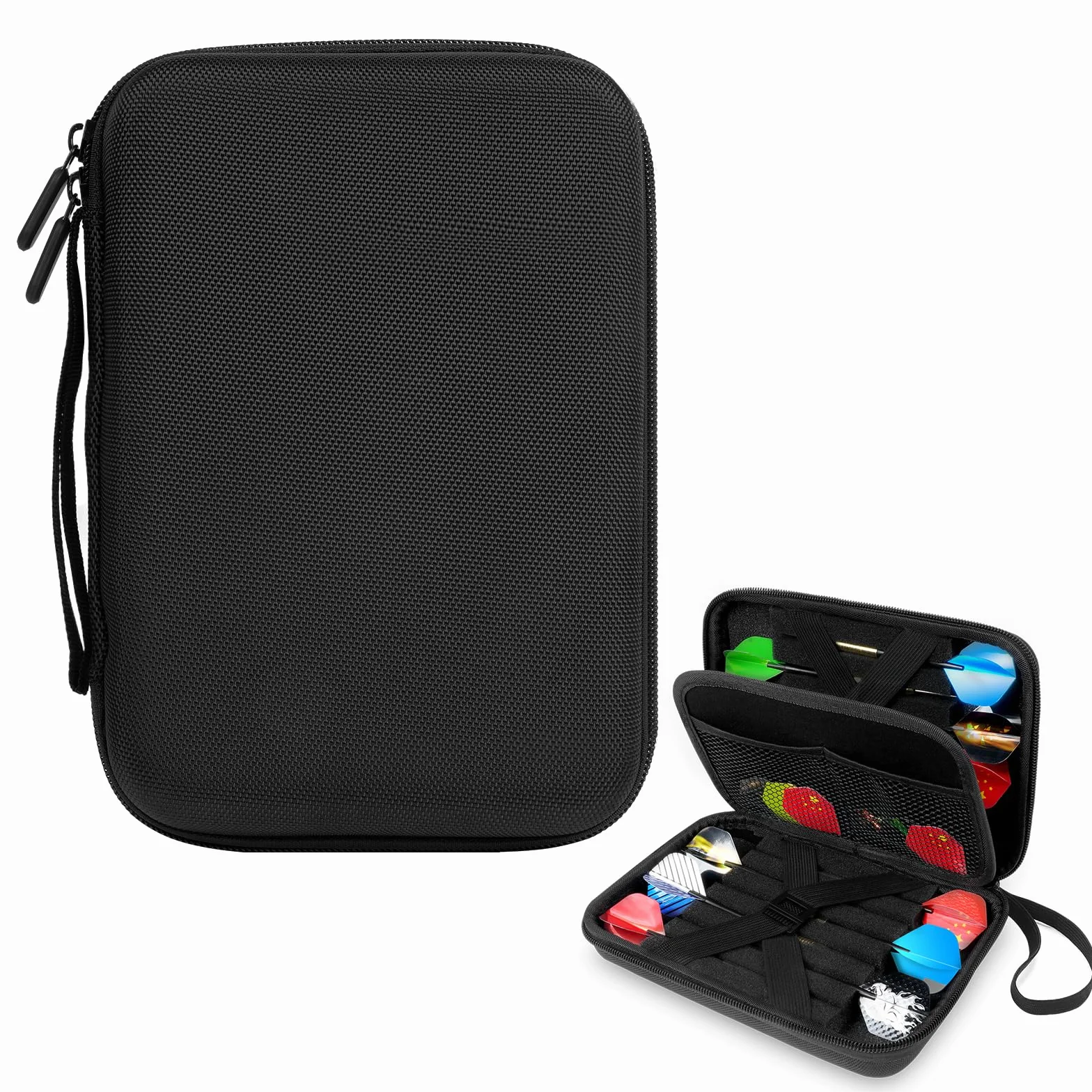 Flintronic Bolsa de Dardos con 12 Dardos de Acero o Blanda, con Bolsillos para Almacenamiento de Plumas, Puntas y Varillas