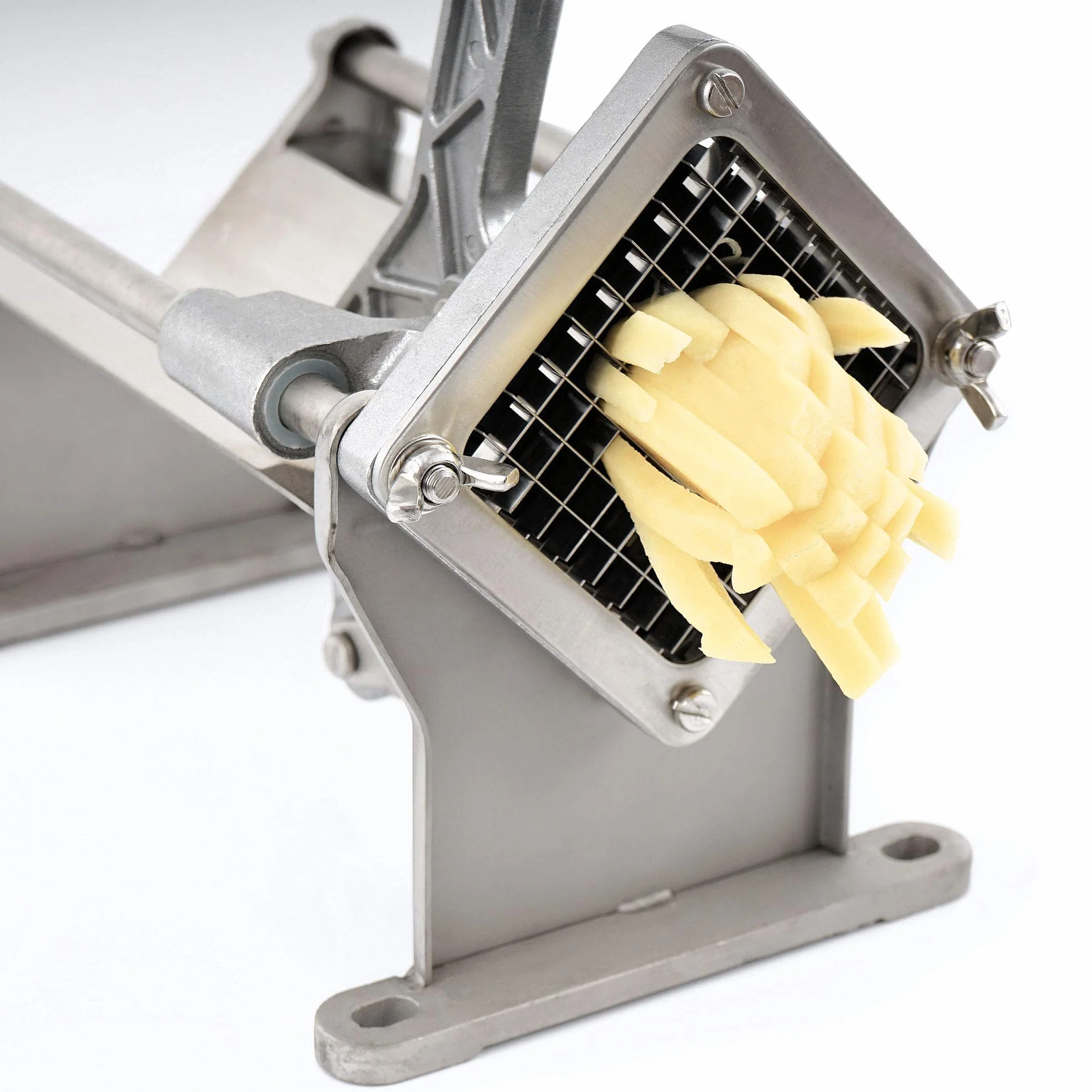 Mahlzeit Cortador de Patatas con 4 Moldes de Cuchillas de Acero Inoxidable | 45 x 17 x 29,5 cm | Cortador de Patatas Fritas en Tiras, Cuñas | para Verduras y Frutas