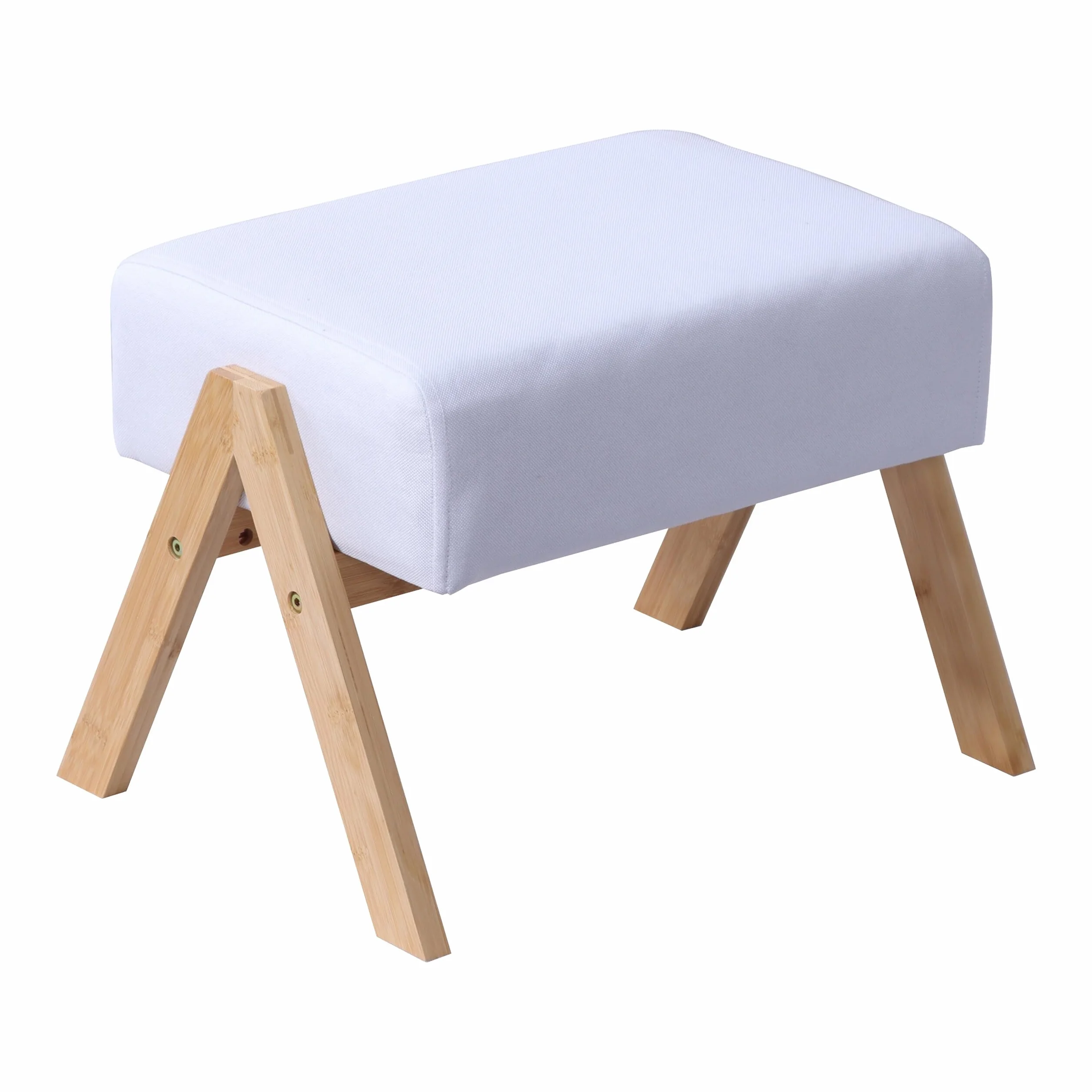 Relaxdays Reposapiés Acolchado con Patas de bambú, 40x28x30 cm, recibidor/salón, Taburete Auxiliar, Crema/Natural