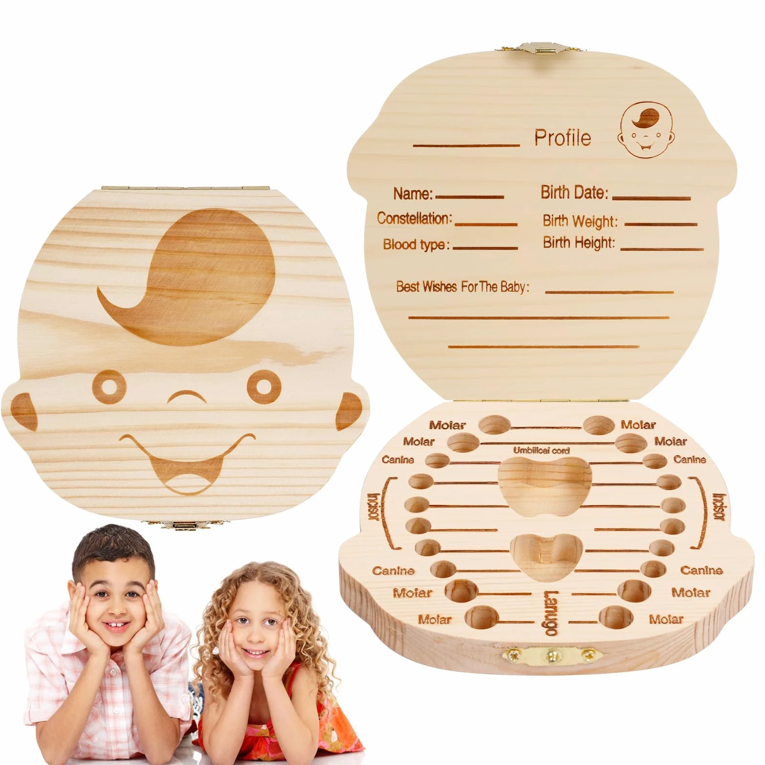 Aolso Caja de Dientes de Leche, Personalizar Bebé Caja de Recuerdos de Madera