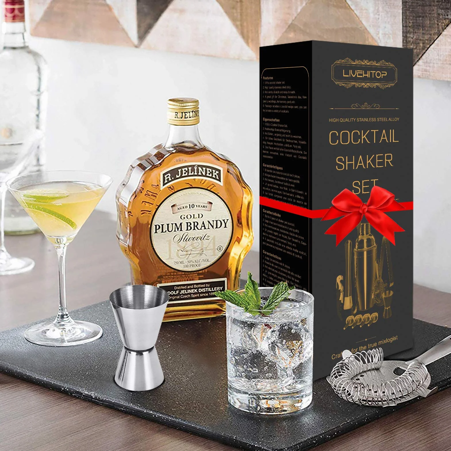LIVEHITOP Juego Coctelera, 12 Piezas Juego Preparación Cócteles con Coctelera 750 ml, Equipo Barman Profesional para Bar, Fiesta, Hogar