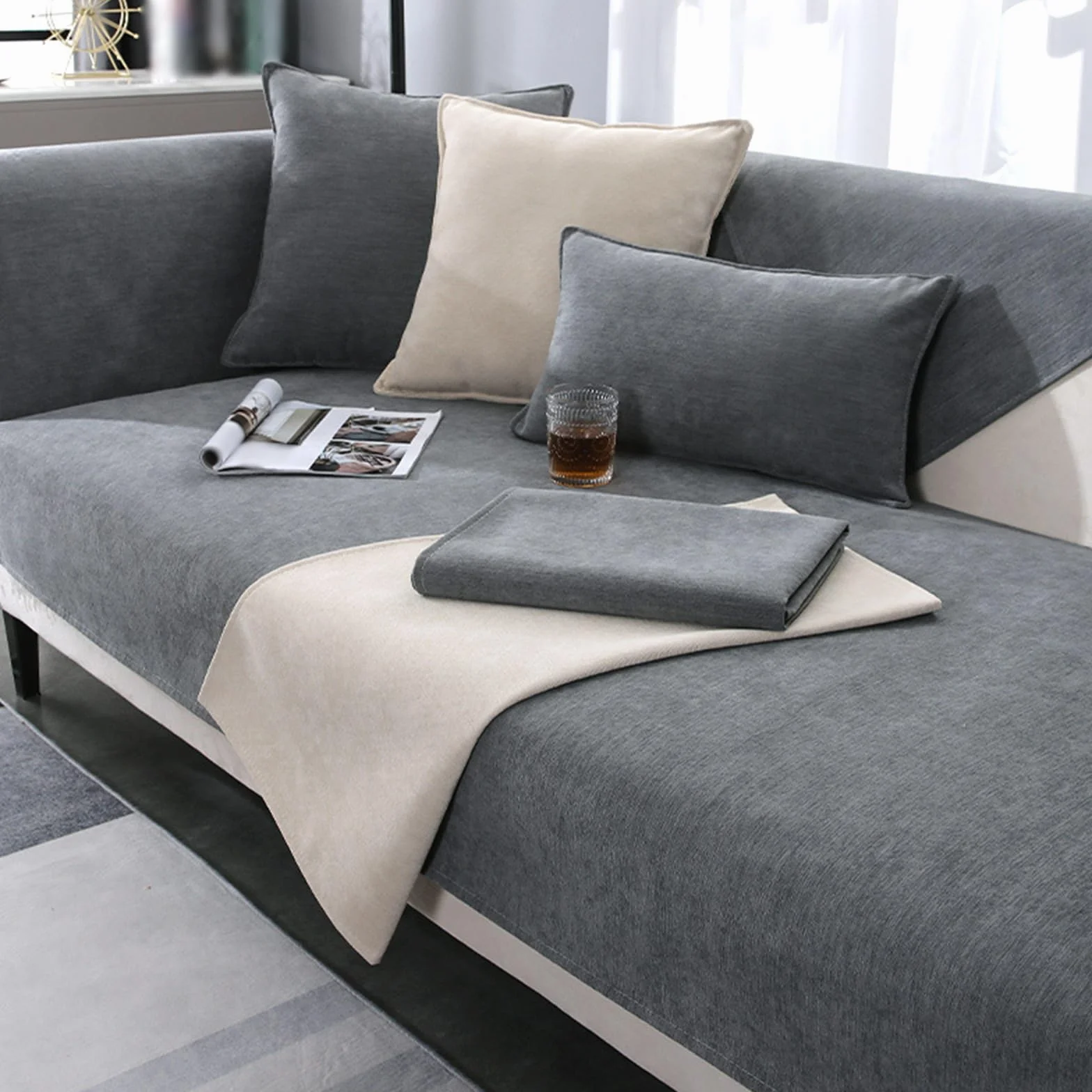 Funda de sofá transpirable antideslizante para chaise lounge, suave y agradable al tacto, resistente a las manchas, moderna funda elástica para sofá de 13 plazas, fácil de limpiar