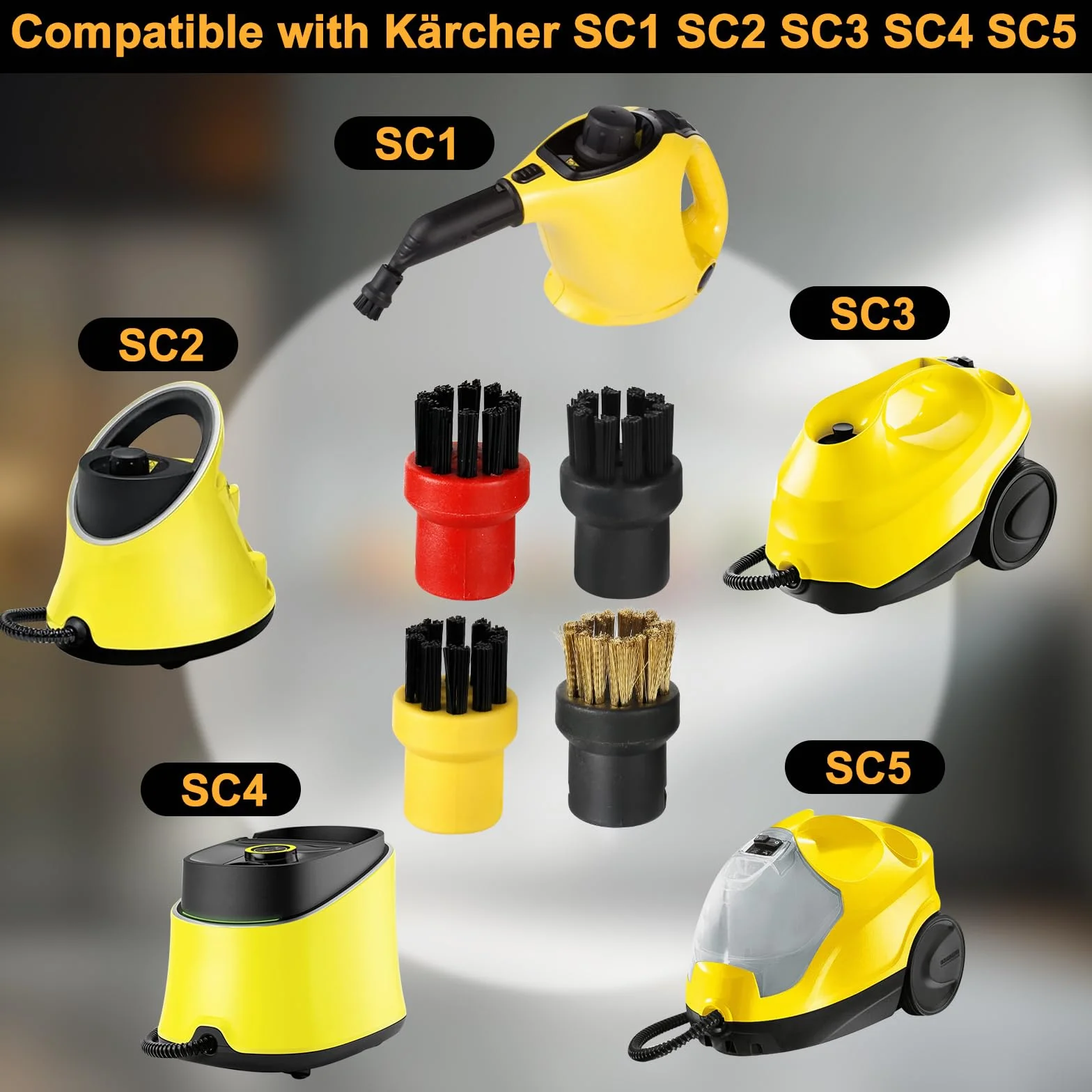 12 Unidades de Accesorios de Limpieza a Vapor para Kärcher Easyfix SC1 SC2 SC3 SC4 Cepillo Redondo Cepillo Plano Boquilla Curvada Cepillo de Vapor Manual 3 Paños de Microfibra Boquilla Rascador