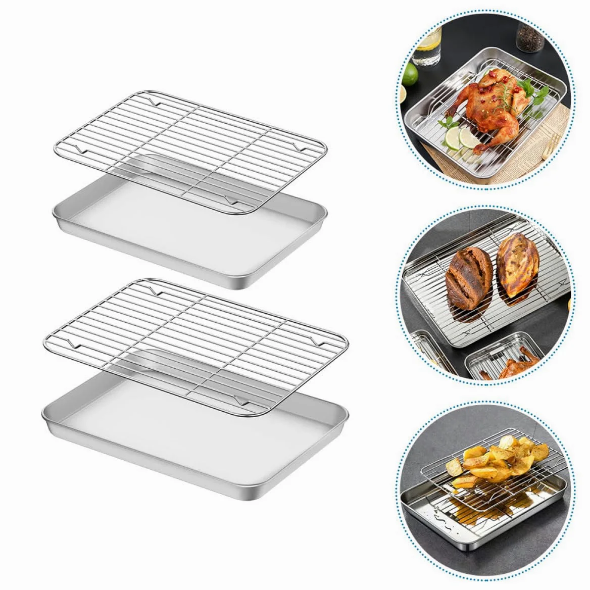 Bandejas para Hornear de Acero Inoxidable y Rejillas de Enfriamiento Juego de 2 Duraderas con Diseño Antiadherente para Cocinar Pan y Pasteles