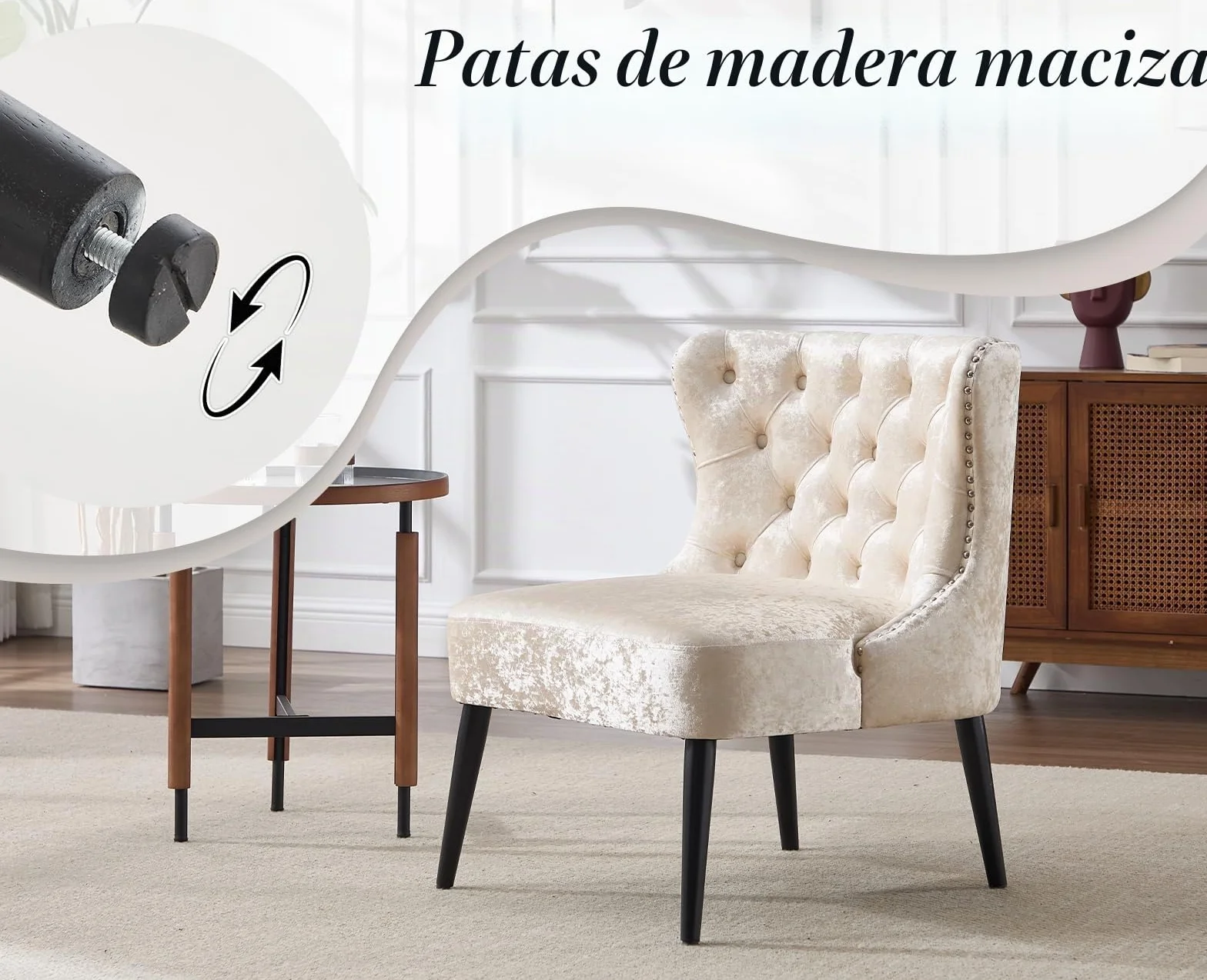 chairus Sillón Nordica Butaca de Salón en Terciopelo, Sillón de Lectura Comóda Butaca Dormitorio con Tachuelas para Sala de Estar/Hotel, Beige