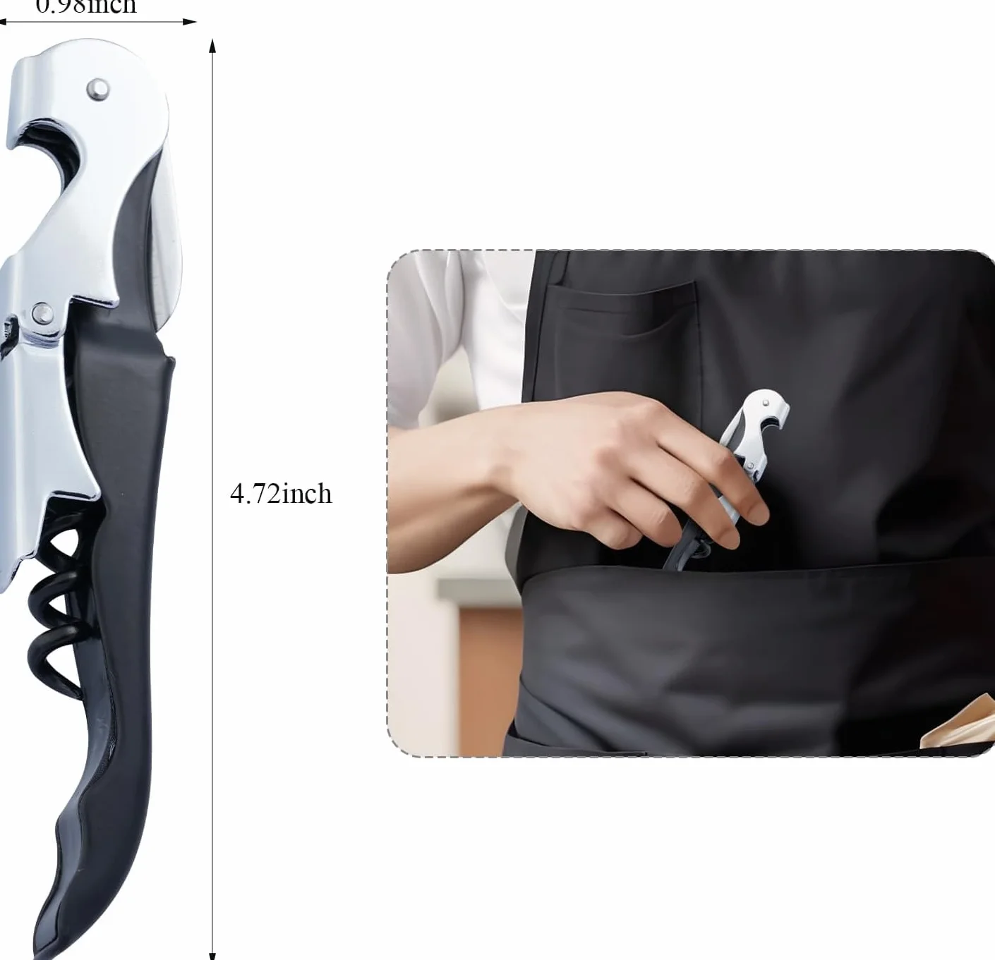 Abridor de Vino,4 Piezas Sacacorchos Camarero Profesional,Sacacorchos para Vino con Cuchillo,3 in 1 Abrebotellas Vino para Restaurante(Negro)
