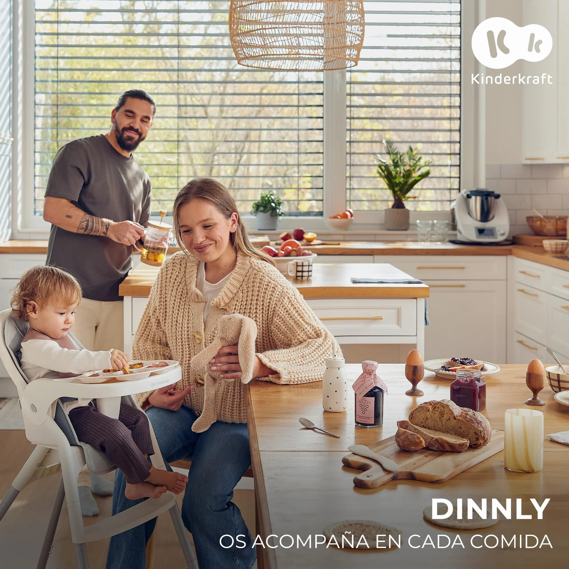 Kinderkraft DINNLY Trona bebé Silla Infantil portátil Bandeja Ajustable Fácil de limpiar 20kg Gris claro