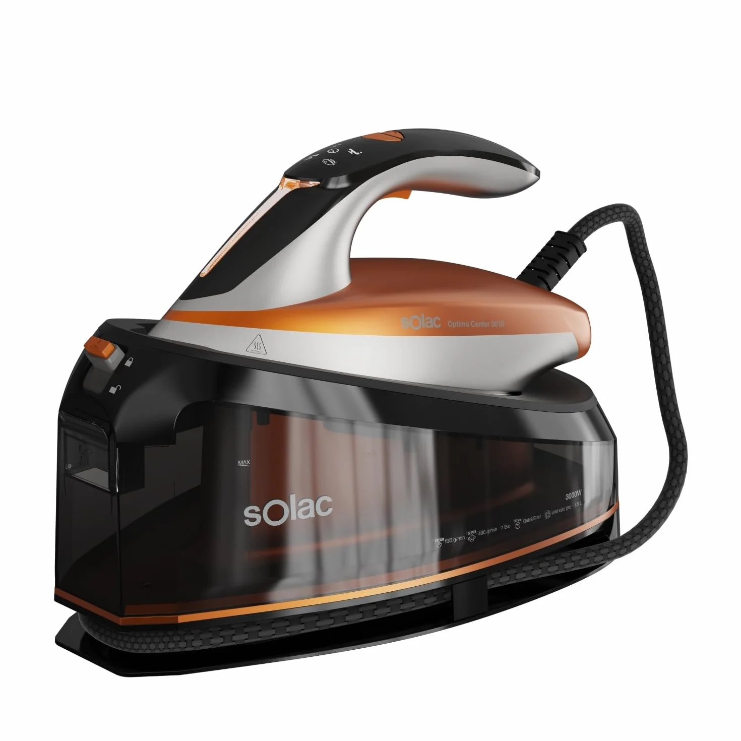 Solac - Centro de Planchado 3000W, 7 Bares, Golpe Vapor 400g, Antigoteo