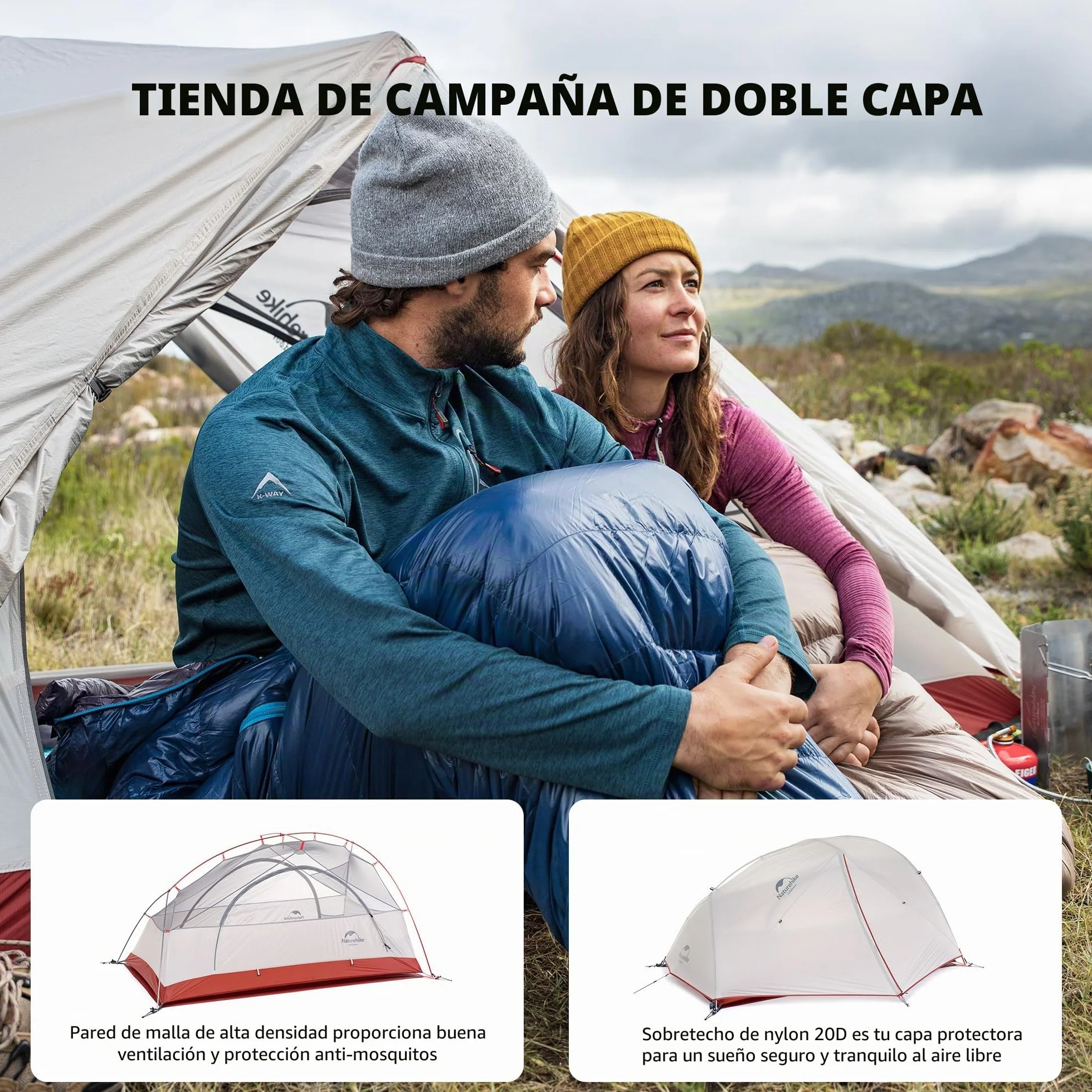 Naturehike Star-River Tienda de Campaña Ultraligera Doble Capa 2 Personas Impermeable Mochilero