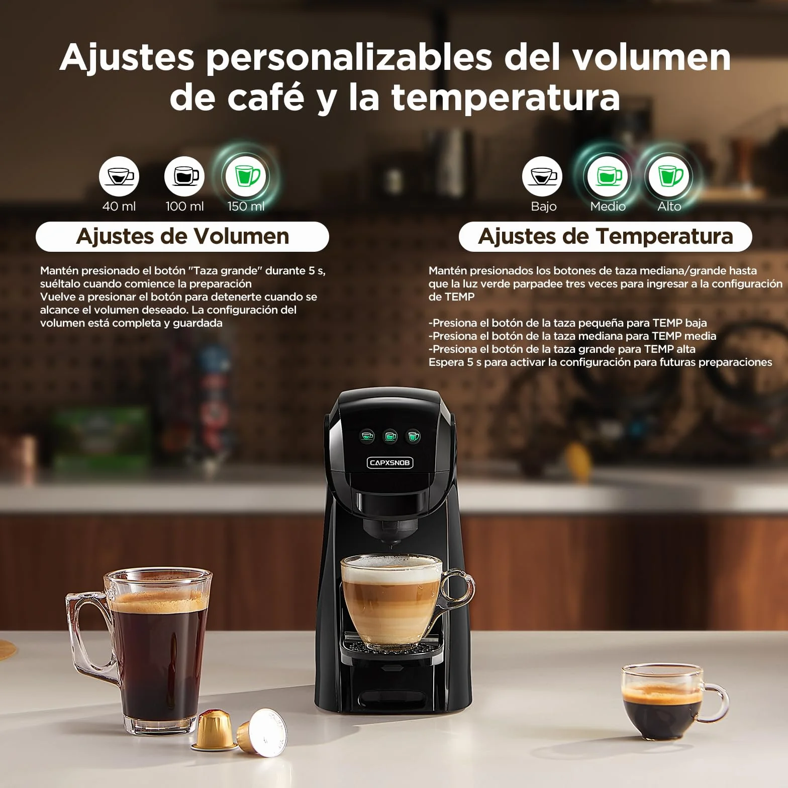 Warriors1 Cafetera Capsula 5en1 para Dolce Gusto, Nespresso, Lavazza A Modo Mio, Expreso Point y Café Molido, 20bar, 0,8L, Automática y Compacta Máquina Multicápsula, Multibebida para Hogar y Oficina