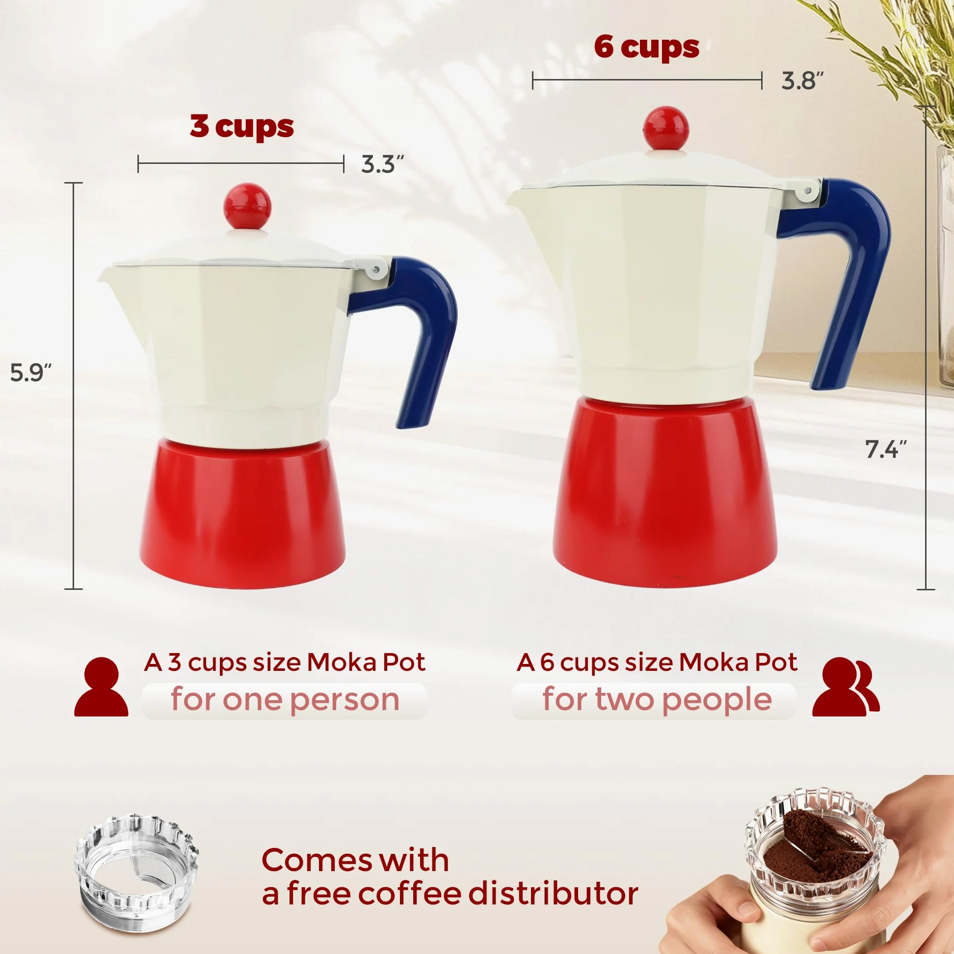 ShanSon Moka Pot - Cafetera italiana de 3 tazas de 5 onzas, cafetera italiana manual de percolador de café cubano, cafetera italiana espresso Greca para capuchino o café con leche, rojo/blanco