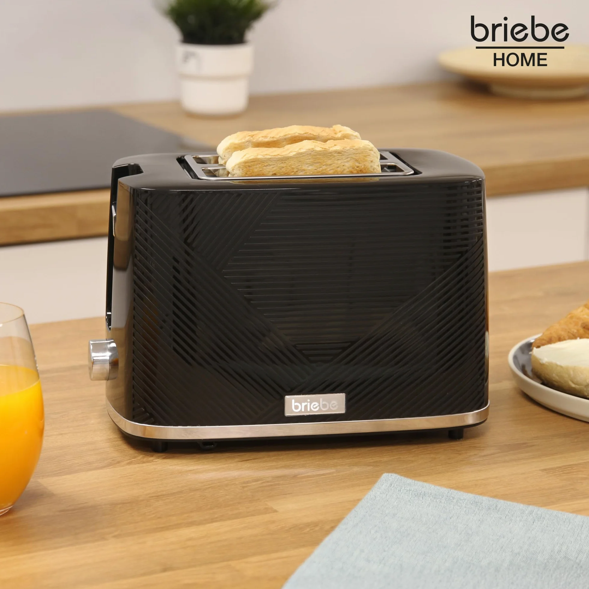 briebe Elegance Set Tostadora Pan Ranura Ancha 2 Rebanadas + Hervidor Agua Eléctrico 1,7L Inalámbrico 2200W Libre BPA + Cafetera Goteo Filtro 10 Tazas 1,25L, Pack Desayuno Diseño Moderno, Negro