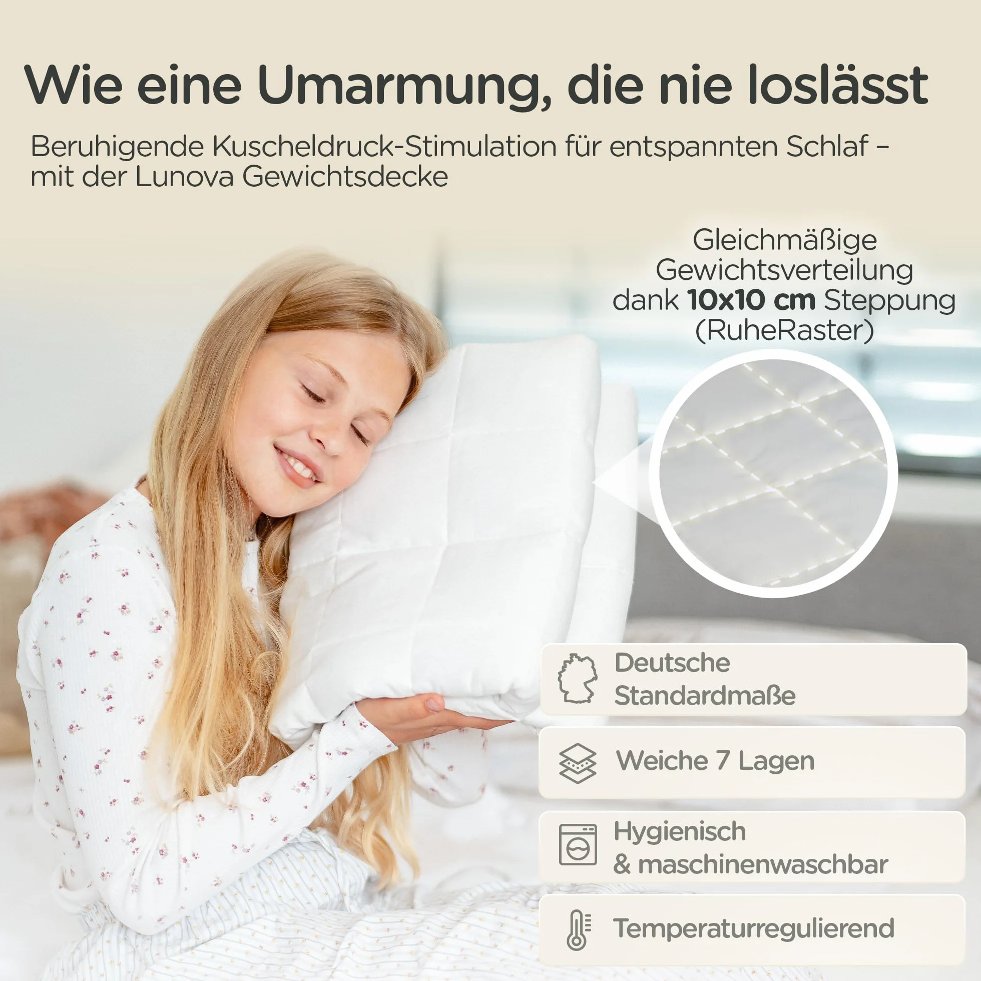 LUNOVA Manta con peso [NUEVO 2025] | 4 kg | 135 x 200 cm – algodón Öko-Tex, 35 – 45 kg de peso corporal, lavable, manta terapéutica para relajarse