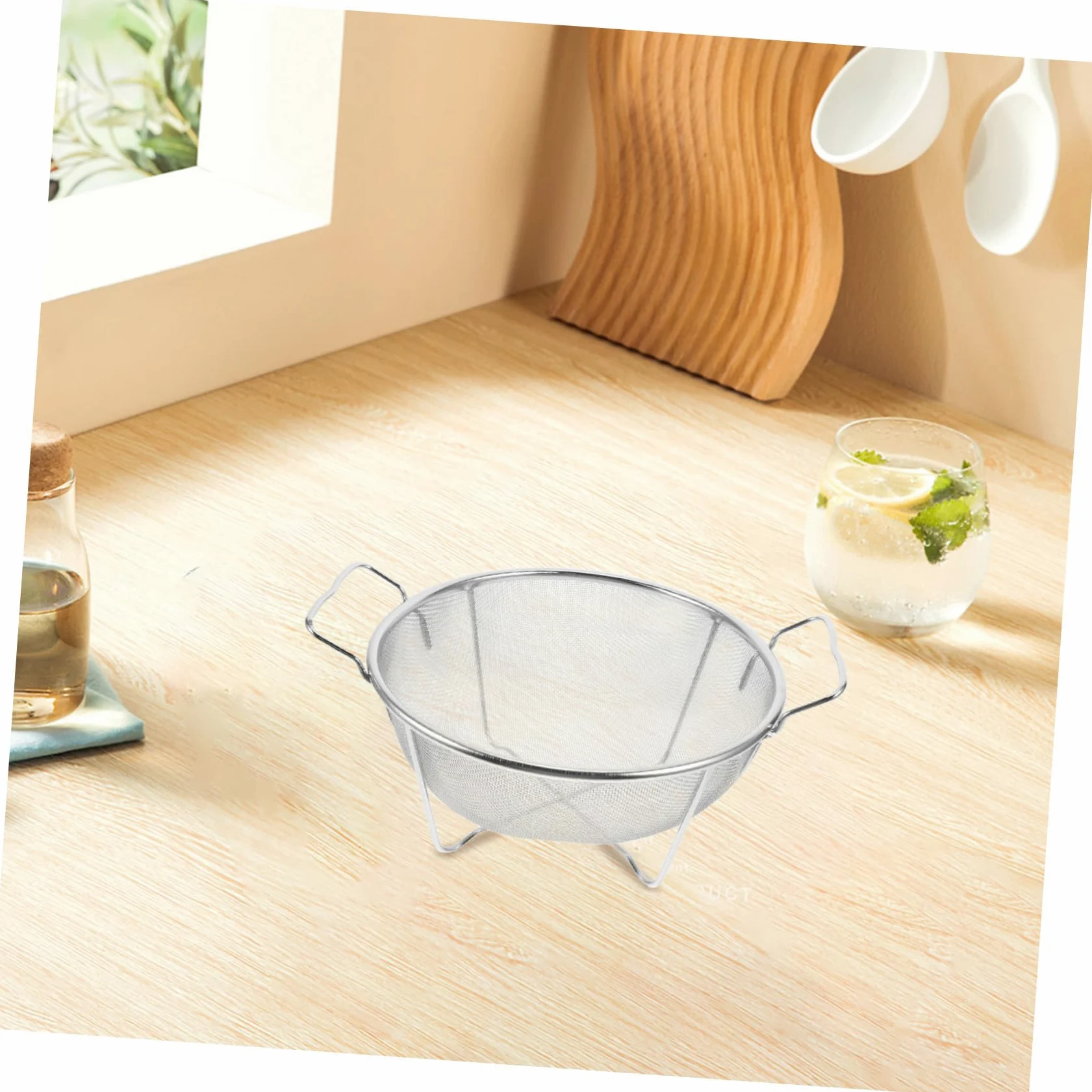 Colador de Arroz de Metal de Acero Inoxidable con Doble Asa Reforzada, Cedazo Microperforado y Fácil de Limpiar para Cocina y Fregadero