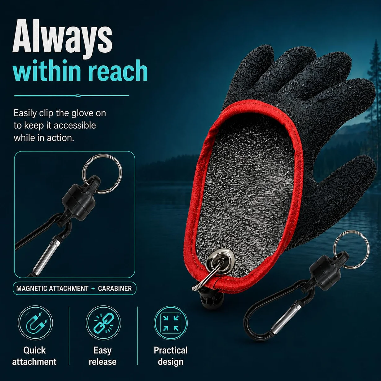 Guante de pesca anticorte resistente al agua con enganche magnético talla universal