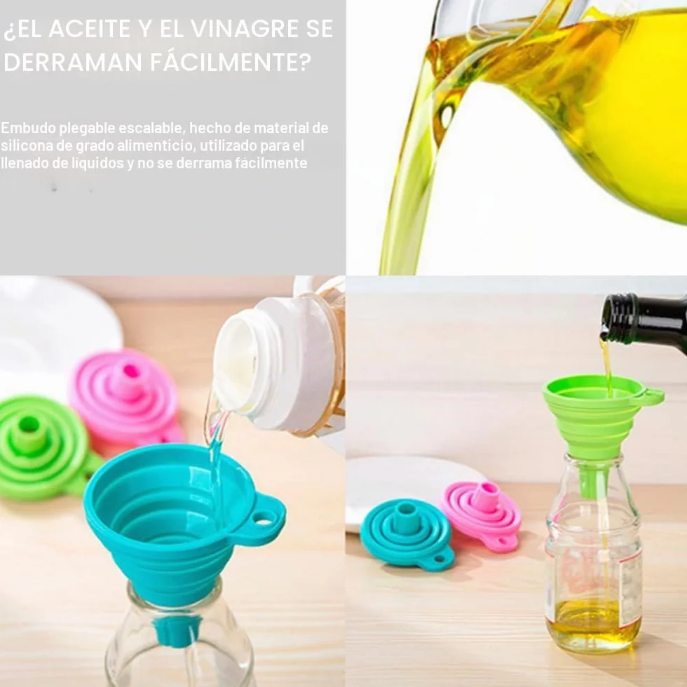 2 Piezas Embudos Plegables - Juego de Embudos Plegables de Silicona Embudos para Cocina Embudo Portátil para Transferencia de Líquido y Polvo(Azul + Verde)