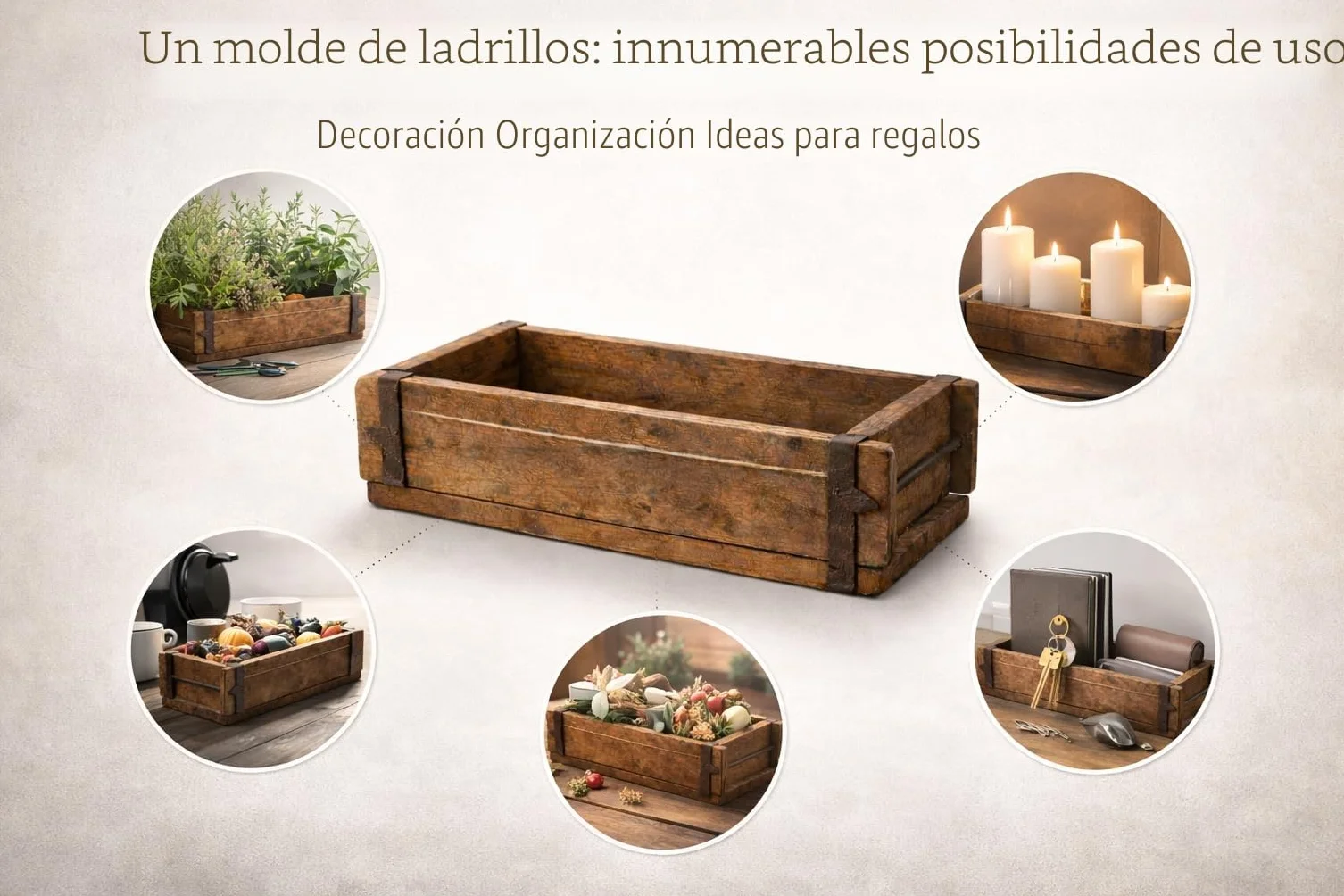 MC-Trend Caja de Madera Única en Forma de Ladrillo Con Herrajes de Metal Marrón - Almacenamiento Rústico 32 cm - Aspecto Usado Estilo Retro Antiguo