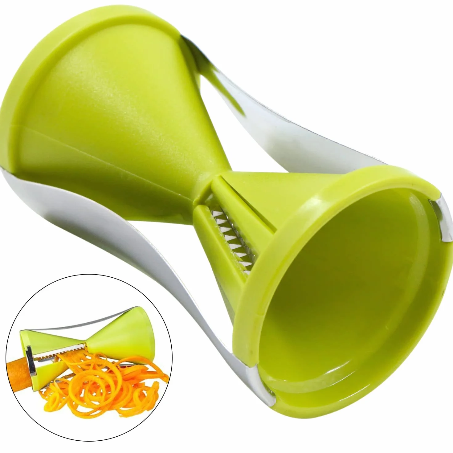 Cortador de Verdura Espiralizador Rallador - Espiral Manual Pasta Calabacín, Pelador Acero Inoxidable para Fideos Vegetales, Zanahoria, Pepino, Patata, Calabaza, Espárragos, Verde,1 Pieza