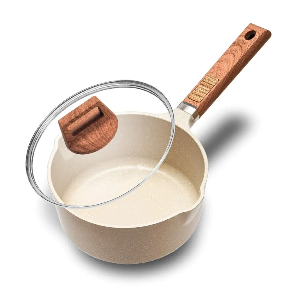 Cazos Cacerola para leche Cacerola antiadherente de aleación de aluminio Tapa de vidrio Olla para sopa Cacerola antiadherente Cacerola para salsa con tapa de vidrio (Blanco) Cacerola para leche/cacero