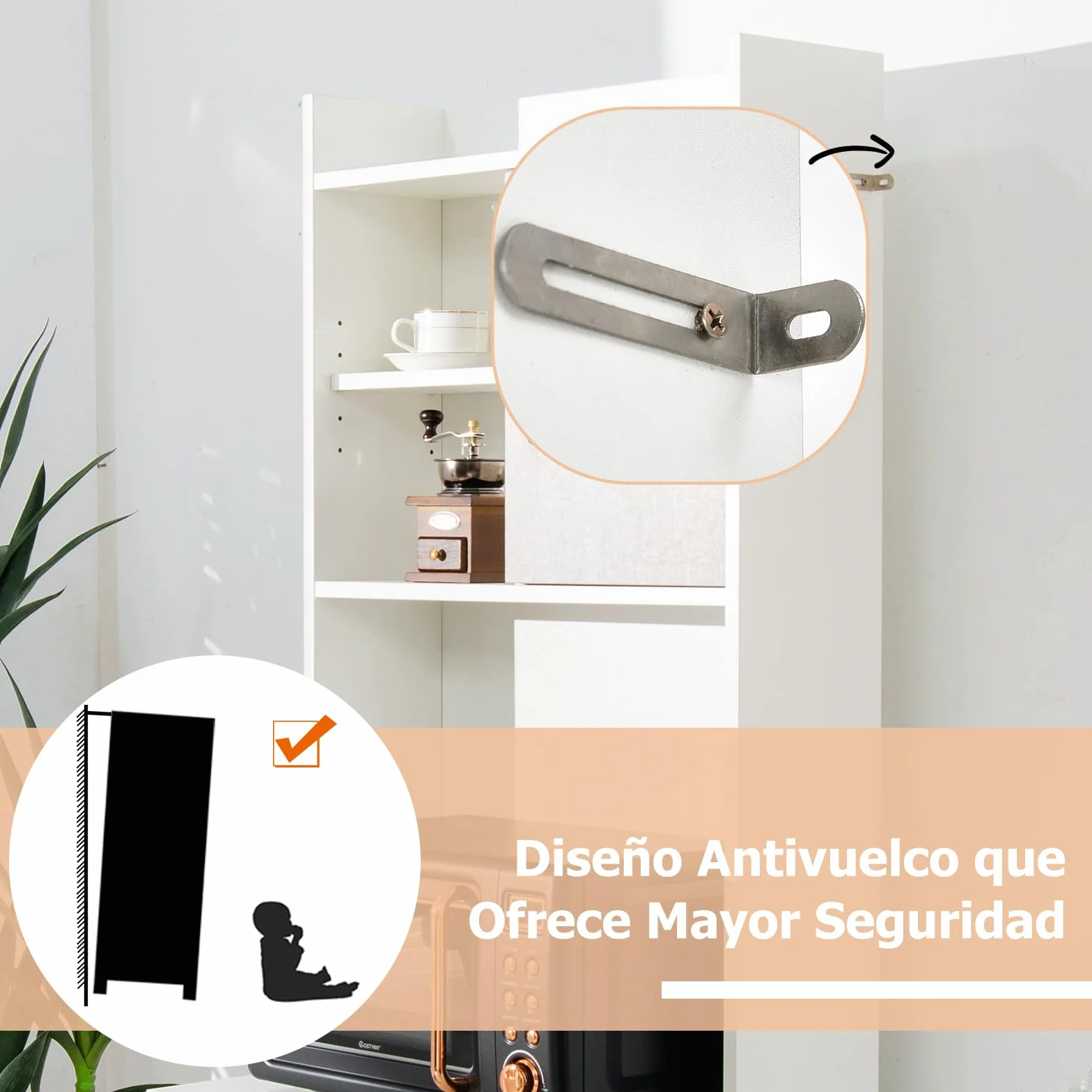 GOPLUS Armario de cocina, armario independiente con cajón ancho, estantes ajustables, 2 puertas, estante liso, estante de almacenamiento para comedor, cocina, salón, restaurante (blanco)