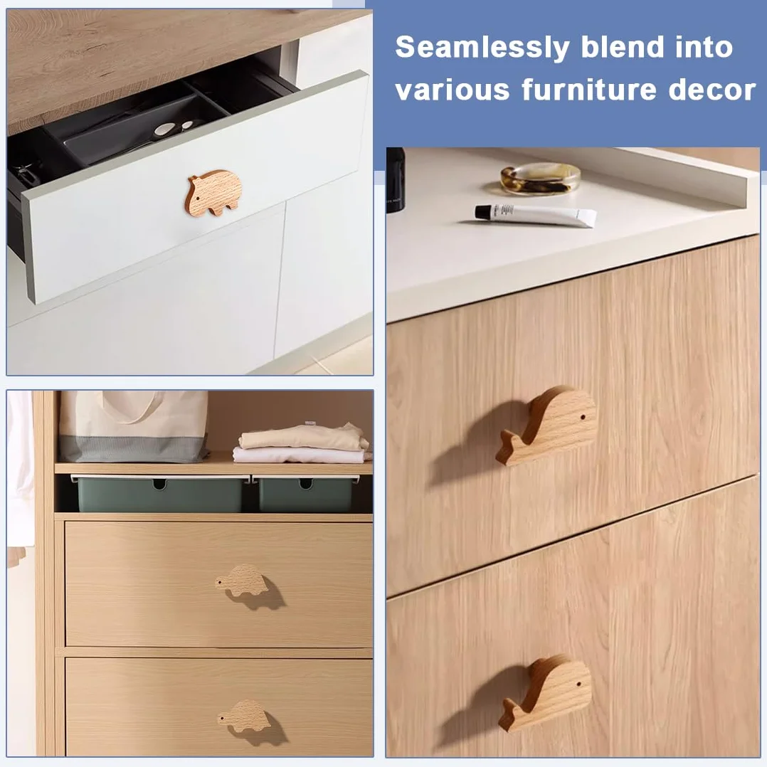 12PCS Tiradores de Armarios Infantiles, Pomos de Madera Infantiles con Forma de Animales para Muebles, Pomos Infantiles para Cajones con Tornillos para Cajones, Armarios, Cómoda