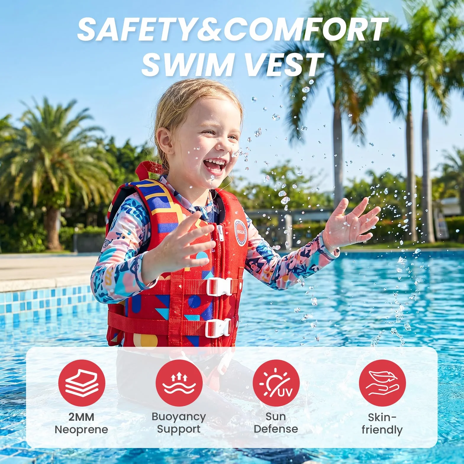 Boglia Chaleco de natación para niños Chaqueta Flotante para niños pequeños para bebés, Flotador para Piscina con Correa de Seguridad Ajustable, flotadores para Edades de 1 a 9 años / 22 a 50 Libras …