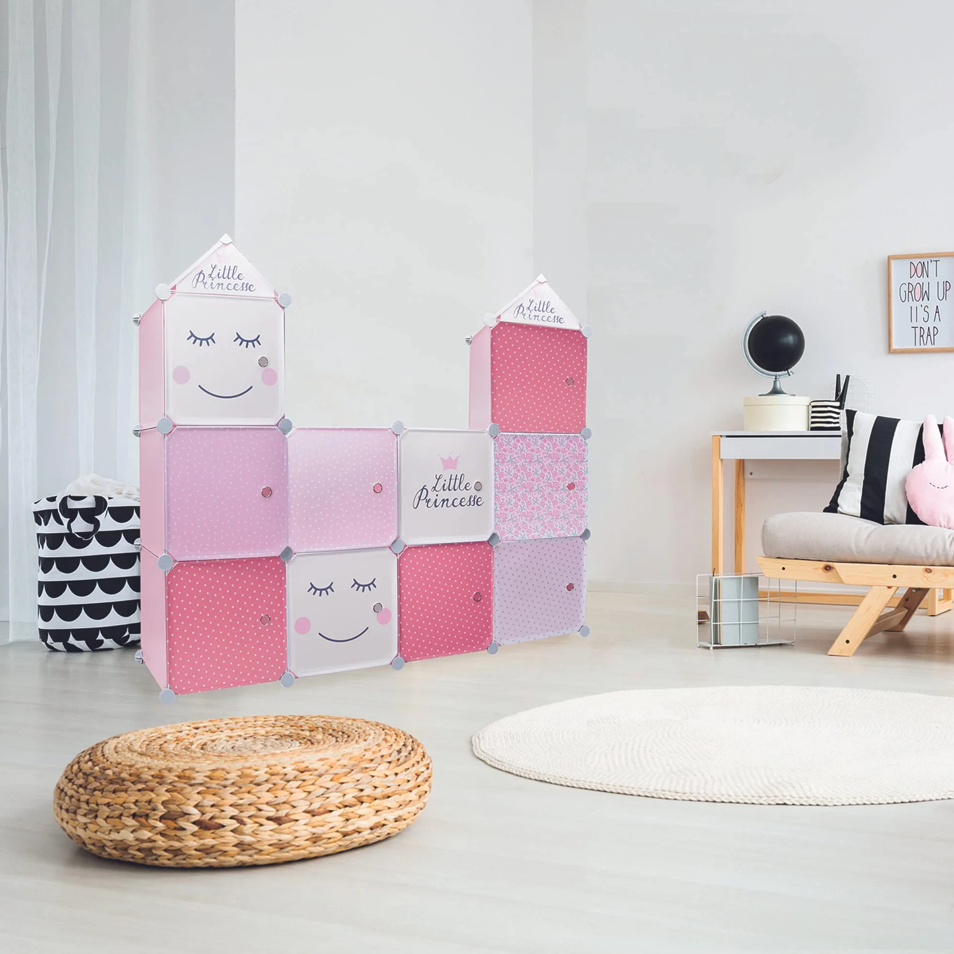 HOME DECO KIDS Armario modulable 6 Cubos Rosa 60x30x90cm