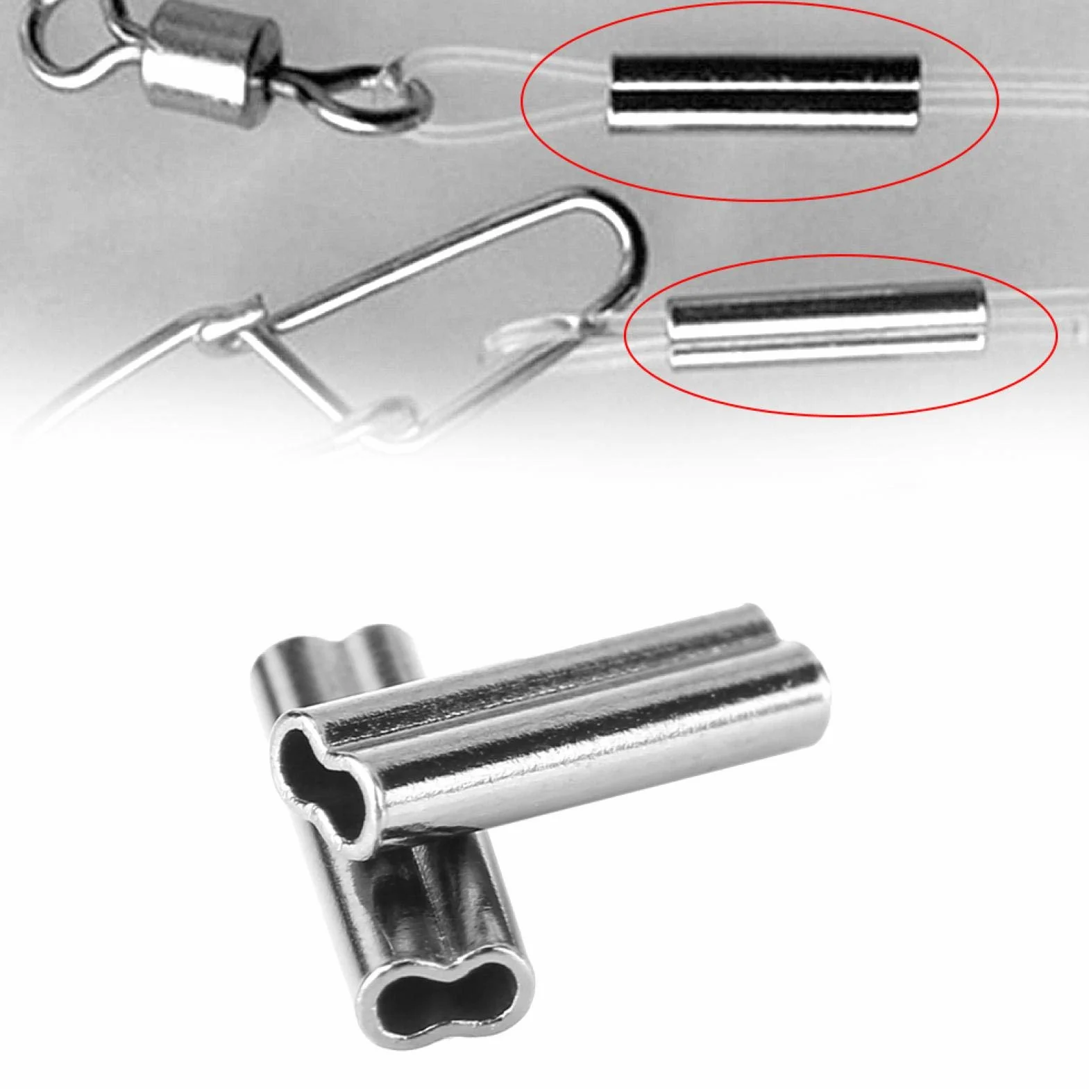 Tyenaza Tubo de línea de Pesca, Mangas de engarzado de Doble Barril, 100% Cobre, Conector de Tubo (100 Piezas, 6 tamaños)