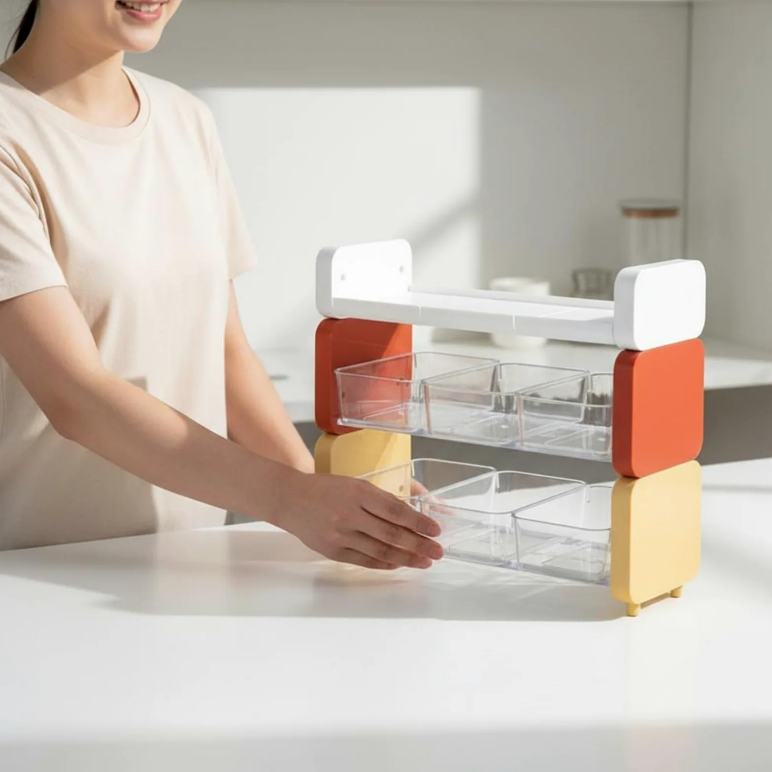 Estante de Almacenamiento Organizador de Sobres de Té Caja de Café Dispensador de Cápsulas Soporte de Mostrador con Clasificación Visible y Adecuado, Crema