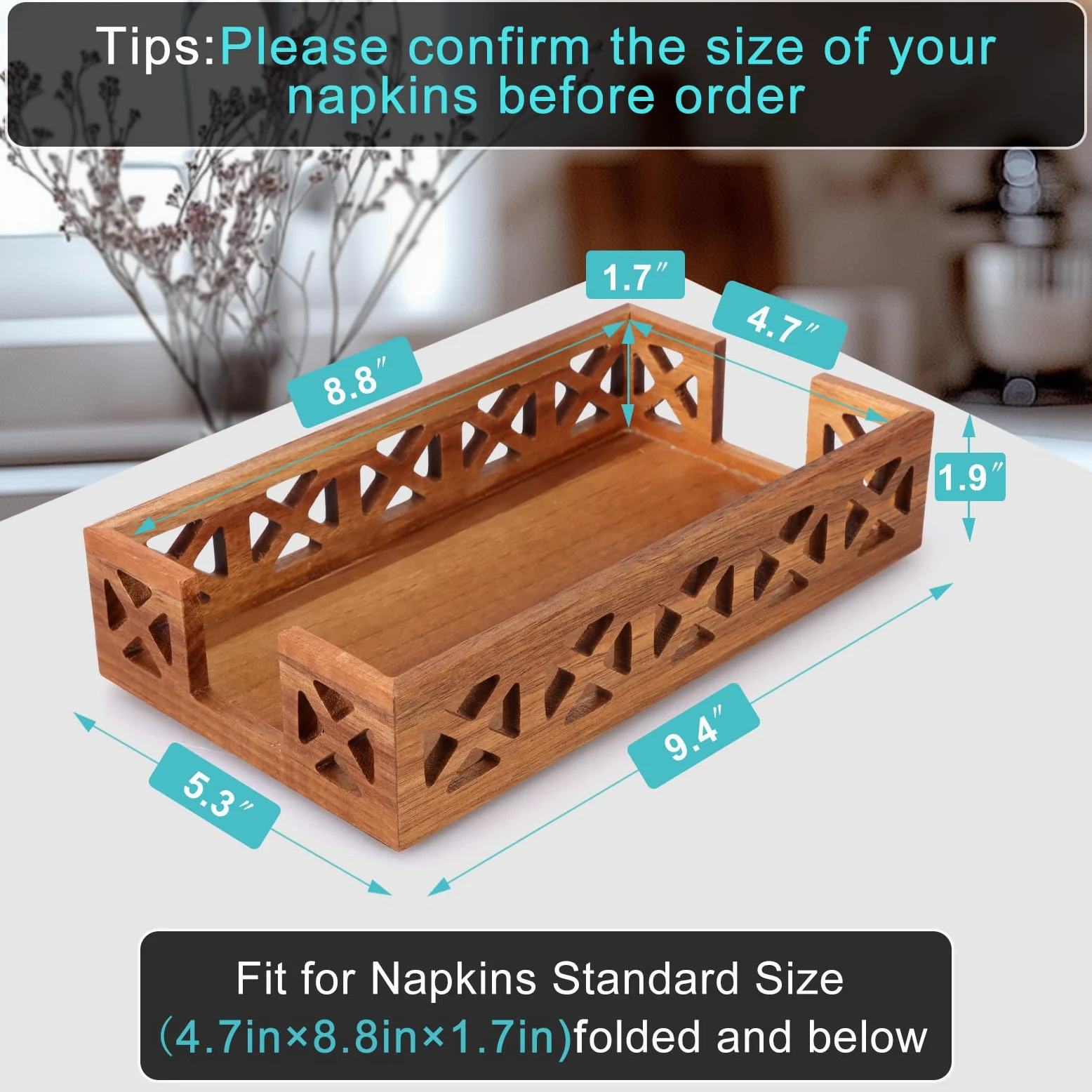 Servilletero de madera de acacia para baño, toallero de madera para invitados, mesa de comedor, cocina, cóctel, decoración, casa de campo rústica, bar, fiesta, papel, toalleros desechables modernos