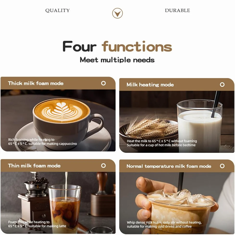 Espumador De Leche Eléctrico 4 En 1 con Calentador De Leche 350ml, Batidor Automático De Espuma Caliente Y Fría De Acero Inoxidable 304 para Café Latte Cappuccino Macchiato Chocolate Caliente