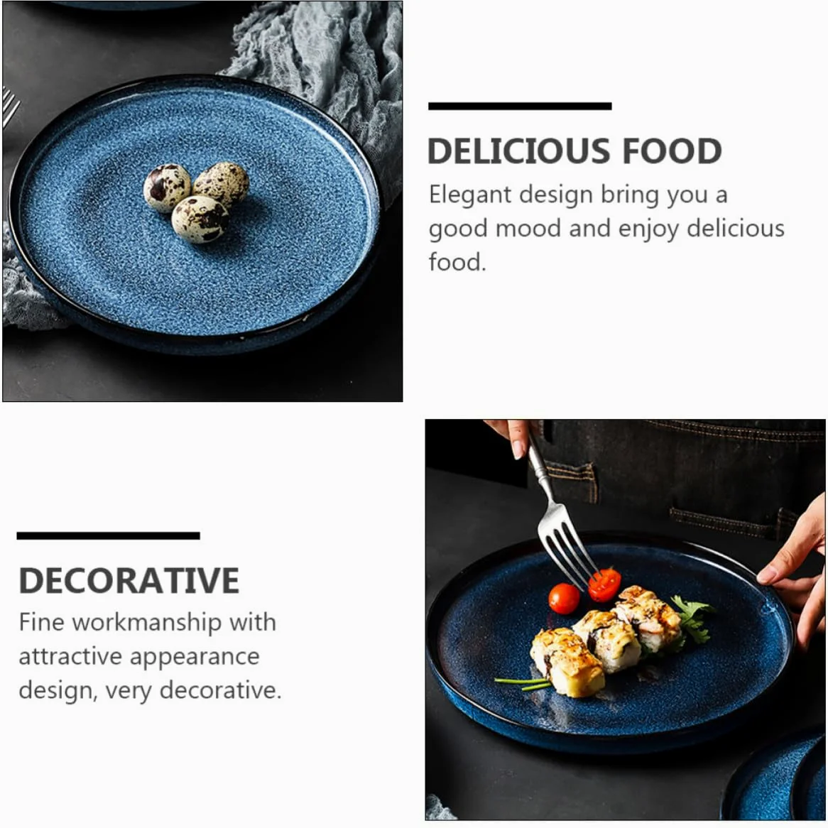 Zerodeko Plato Redondo de Cerámica Azul Borde para Carne y Aperitivos | Acabado Decorativo, Diseño Elegante, Superficie Lisa, Uso Multiusos para Mesa y Servicio Familiar